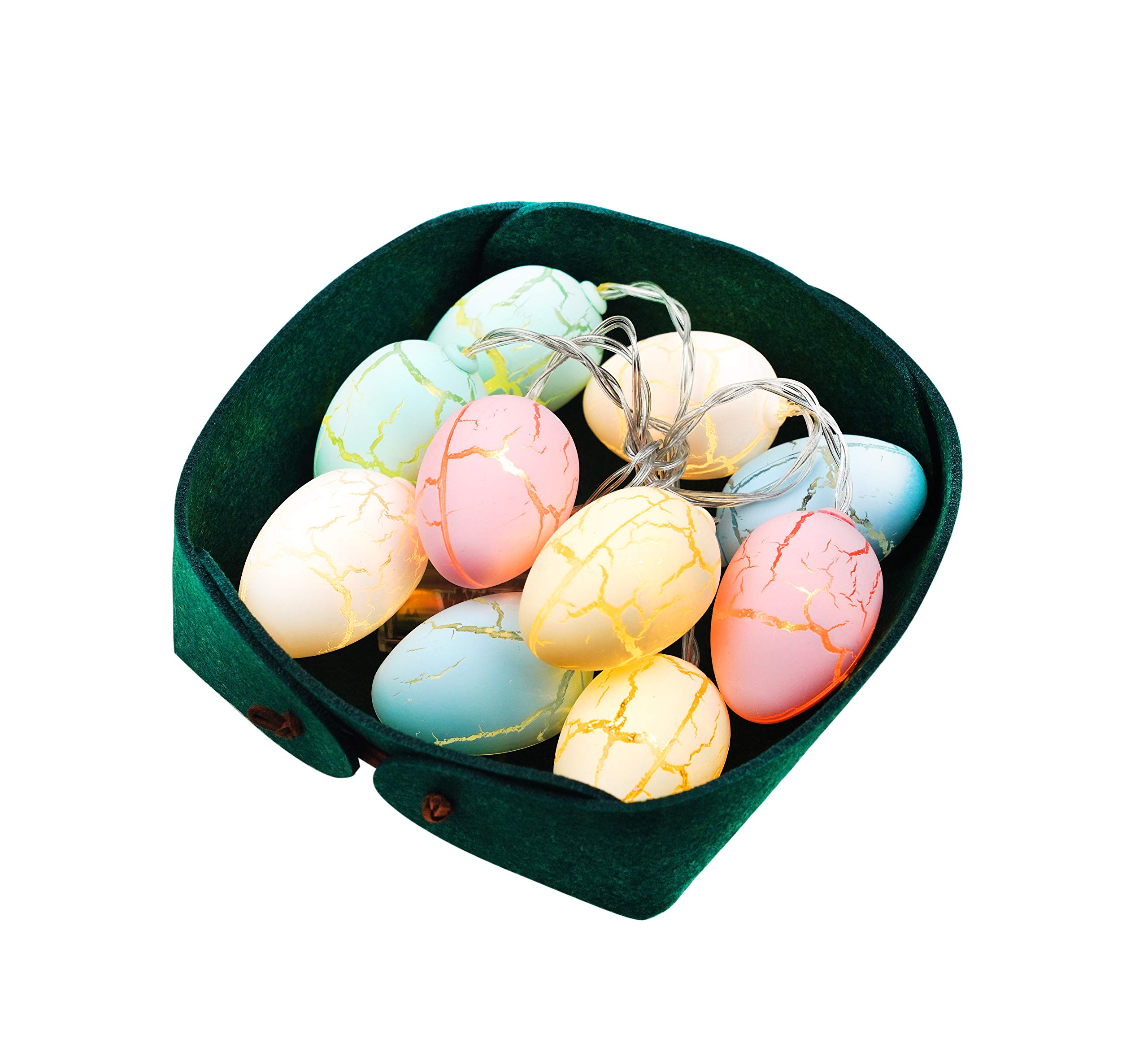 10 LED Easter Egg Fairy Lights - 5Ft Battery Operated String Lights with Green Egg Basket for Home Decor, Holiday Party & Easter Celebration | Indoor/Outdoor Easter Decorations