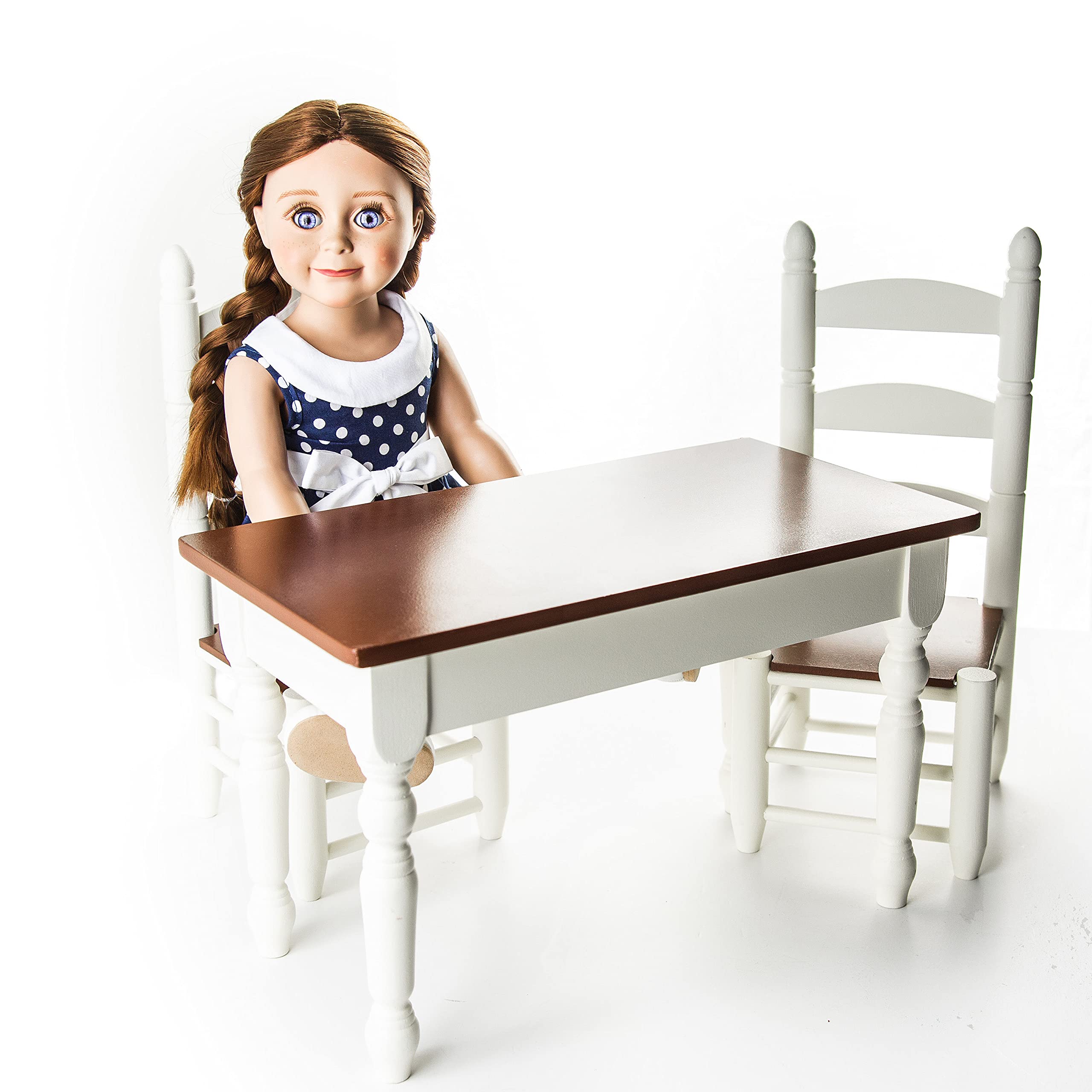 18 Inch Doll Wooden Kitchen Table & Chairs Set - Farmhouse Style Fully Assembled Furniture for American Girl Dolls | Perfect for Pretend Play, Tea Parties & Dollhouse Decor