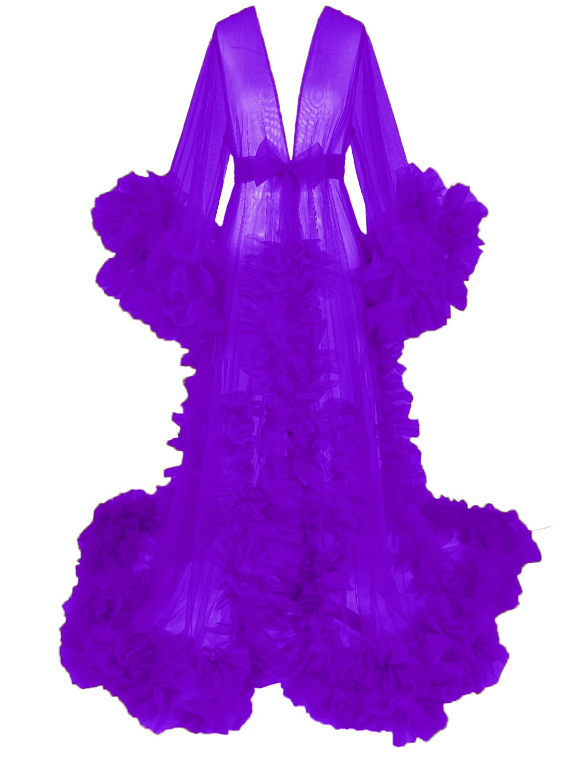 Elegant Women's Long Wedding Robe with Puffy Scarf - Sheer Tulle Lingerie Nightgown Dress for Bridal Shower, Honeymoon & Romantic Occasions