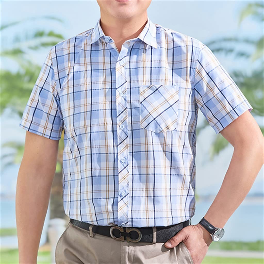 Stylish CZDYUF Short Sleeve Plaid Shirts for Men - Breathable Summer Casual Button Down Tops for Middle-Aged Gentlemen | Perfect for Outdoor Activities, Office Wear & Weekend Outings
