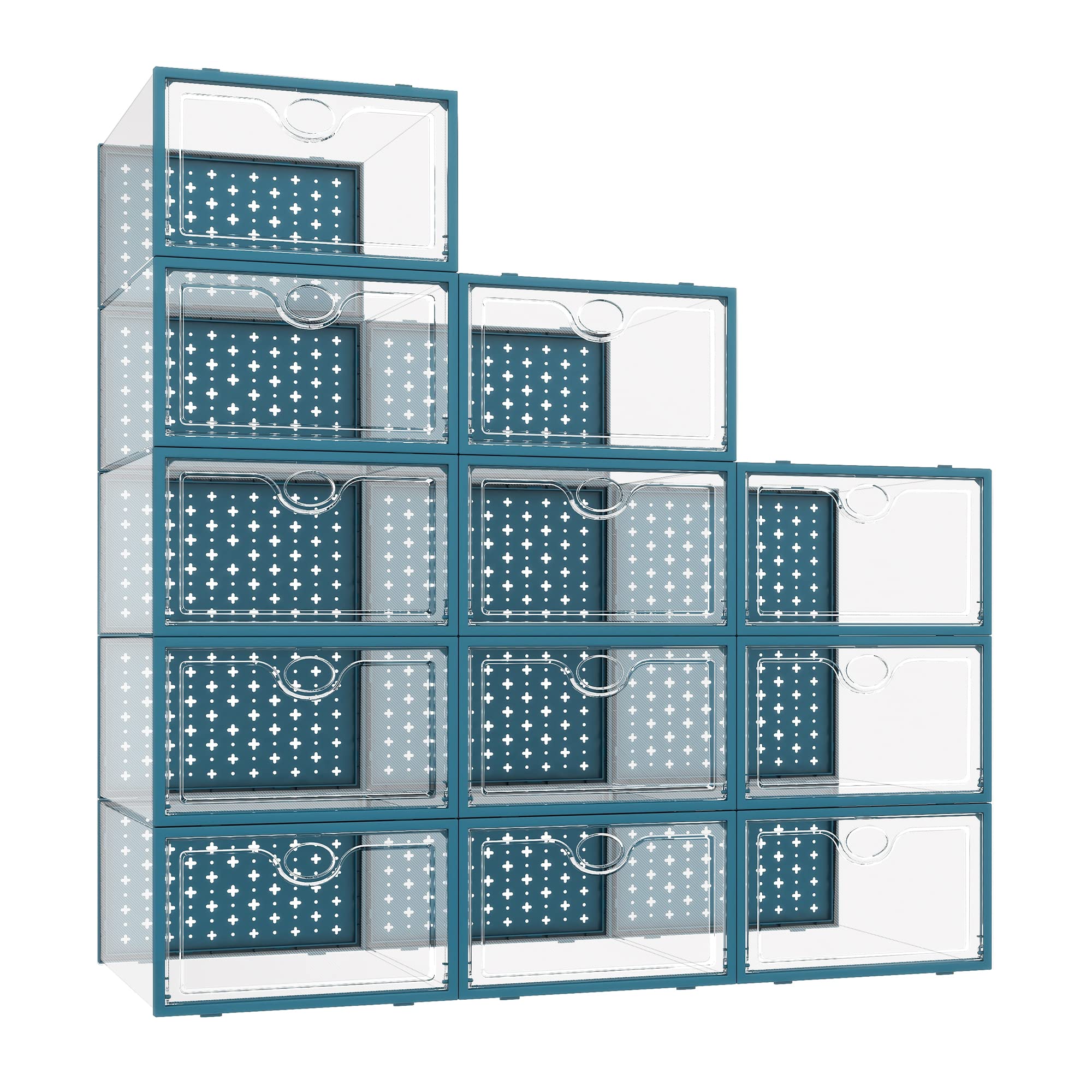 Pinkpum 12-Pack Clear Stackable Shoe Storage Boxes for Closet Organization