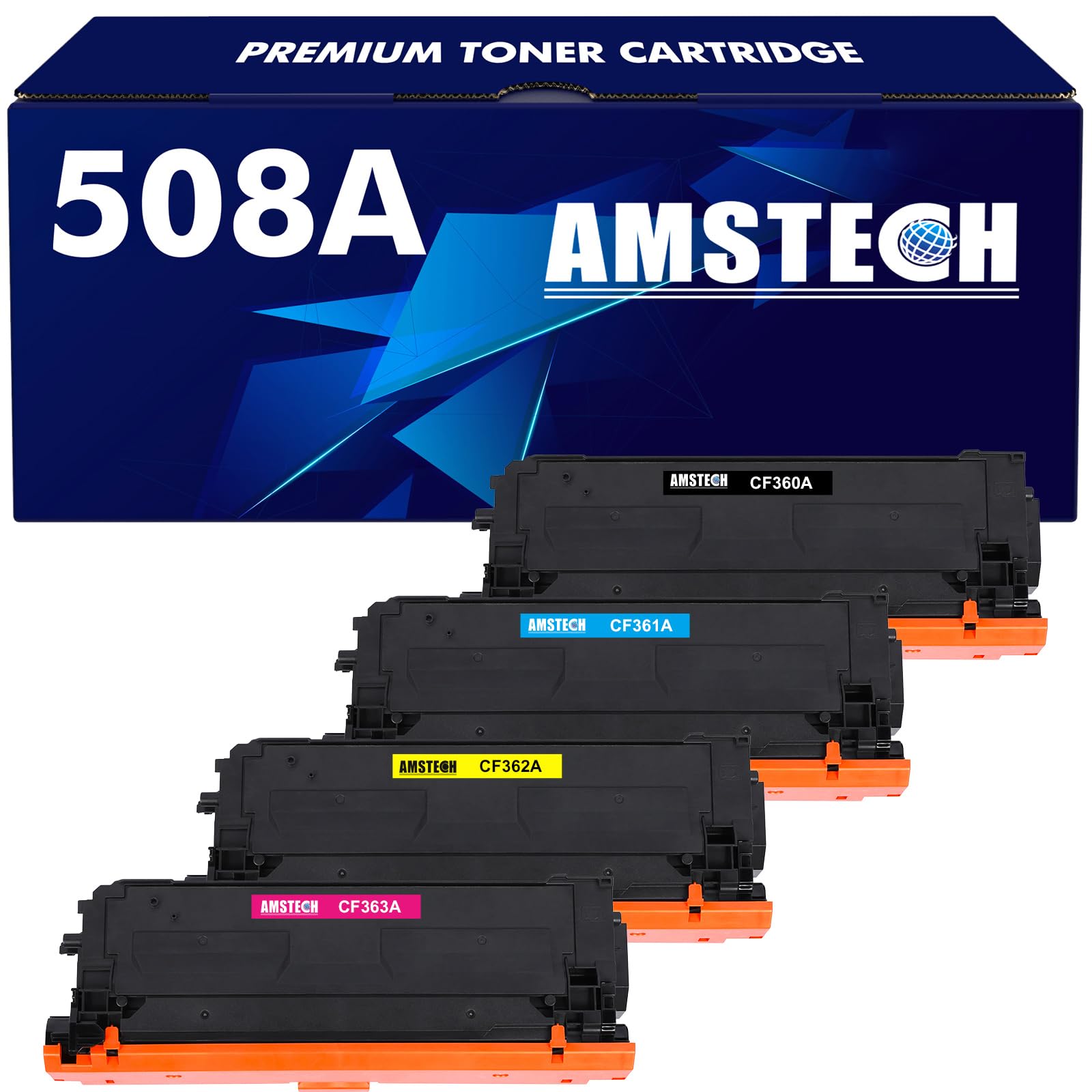 HP 508A Toner Cartridge 4-Pack - Replacement for HP 508A/508, CF360A/CF361A/CF362A/CF363A - Compatible with HP Color Enterprise M553/M553n/M553dn/M553x/MFP M577 Printers (Black, Cyan, Yellow, Magenta) - Perfect for Office & High-Volume Printing Needs