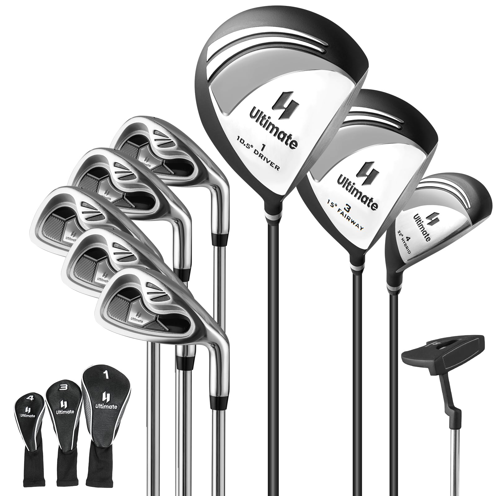 Premium 9-Piece Complete Golf Club Set for Men - Right Handed Driver, Fairway, Hybrid, Irons & Putter with Head Covers - Perfect for Beginners & Intermediate Golfers on Course or Driving Range
