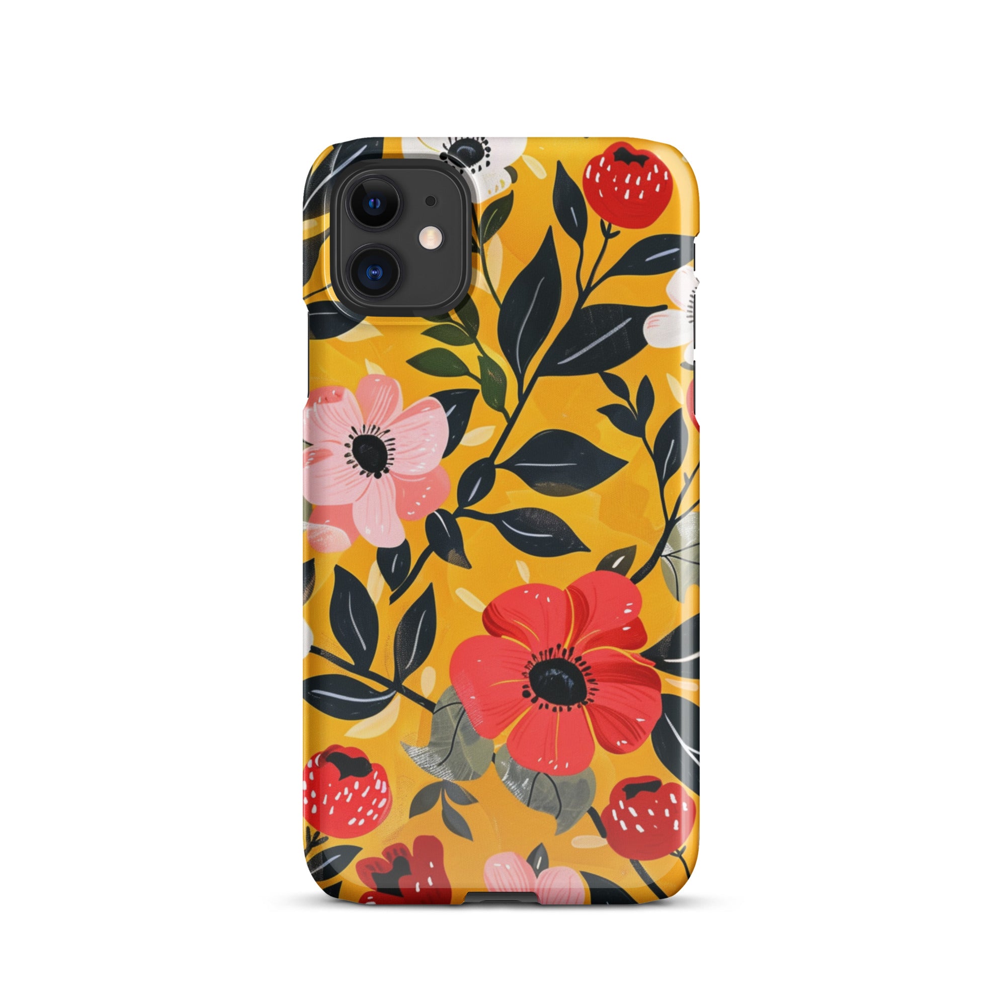 Floral 3-Snap Protective Case for iPhone 14/13/12/11 - Slim Fit with Secure Snap Closure - Perfect for Everyday Use, Work, and Travel