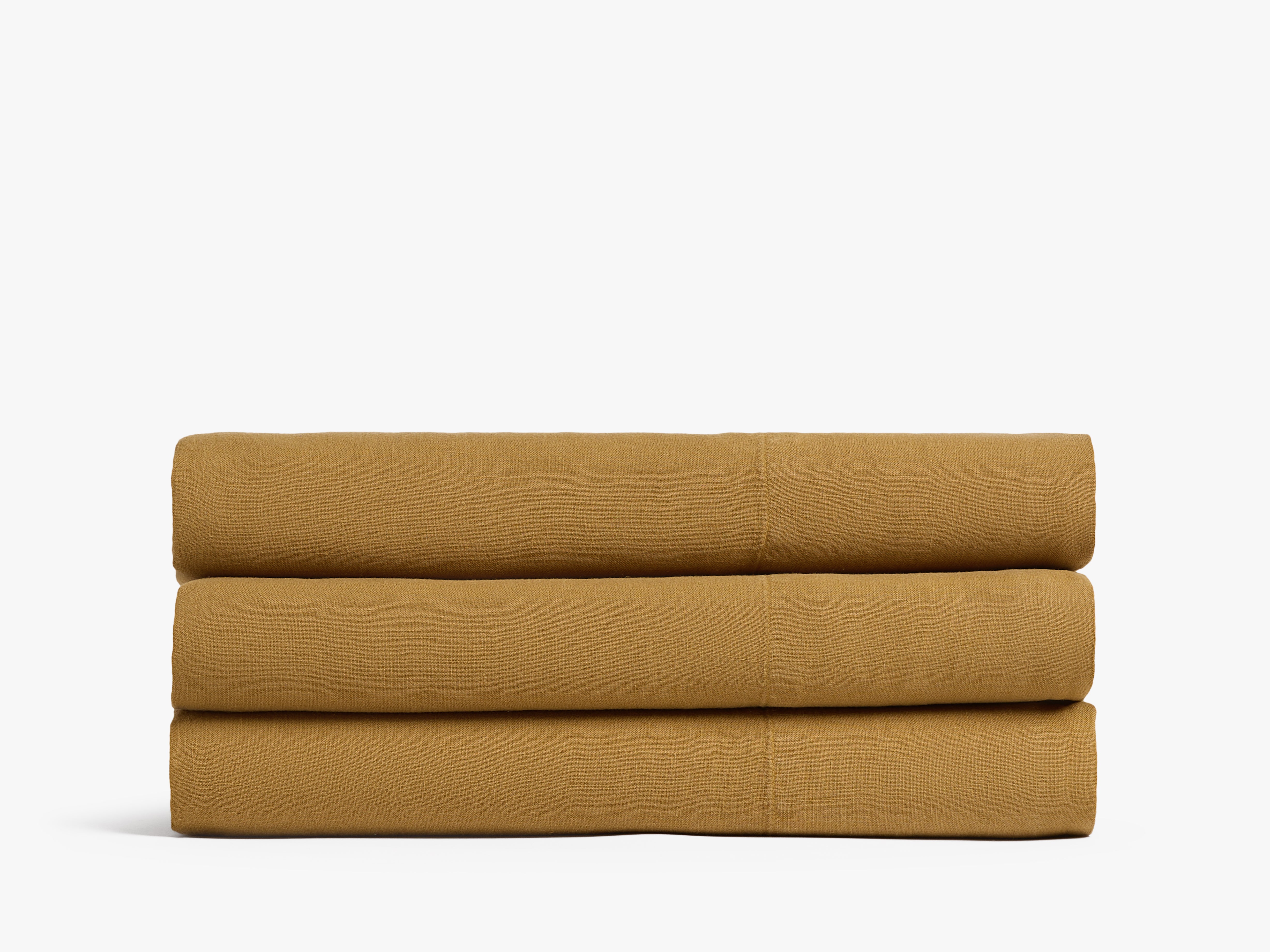 Premium 100% Linen Top Sheet in Honey - Breathable & Soft Bedding for All Seasons - Perfect for Master Bedroom, Guest Room & Vacation Homes