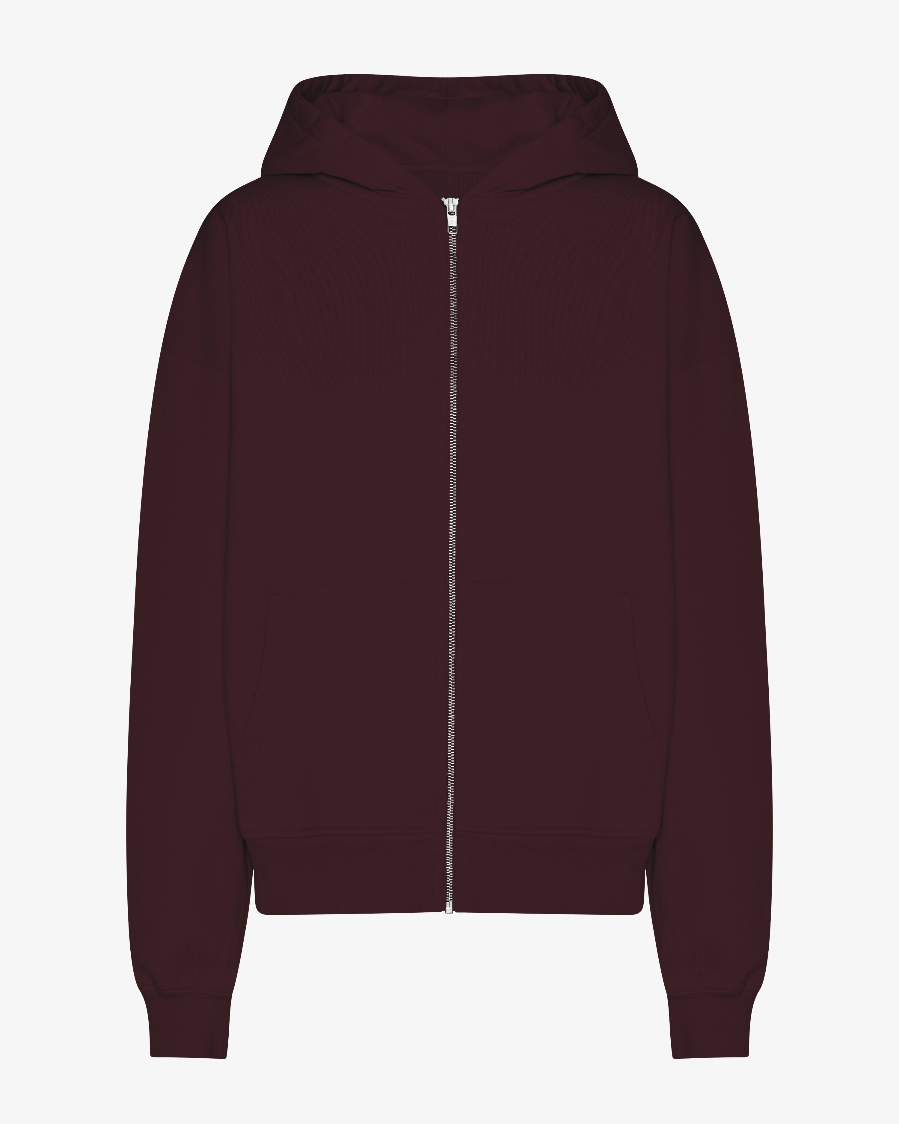 Organic Oversized Zip Hoodie for Women & Men - Oxblood Red Pullover Fleece Sweatshirt | Cozy Winter Wear, Casual Street Style, Loungewear