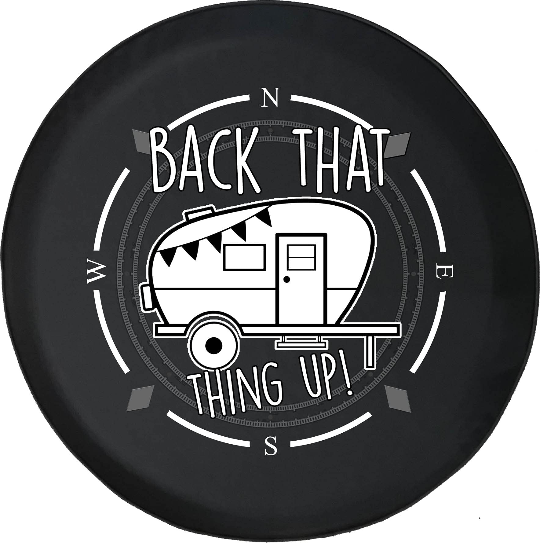 Pike Outdoors Spare Tire Cover with Compass Design - 'Back That Thing Up' Camper Wheel Cover Fits SUV, Trailer, RV & Most Vehicles | Durable Waterproof Protection for Road Trips & Outdoor Adventures
