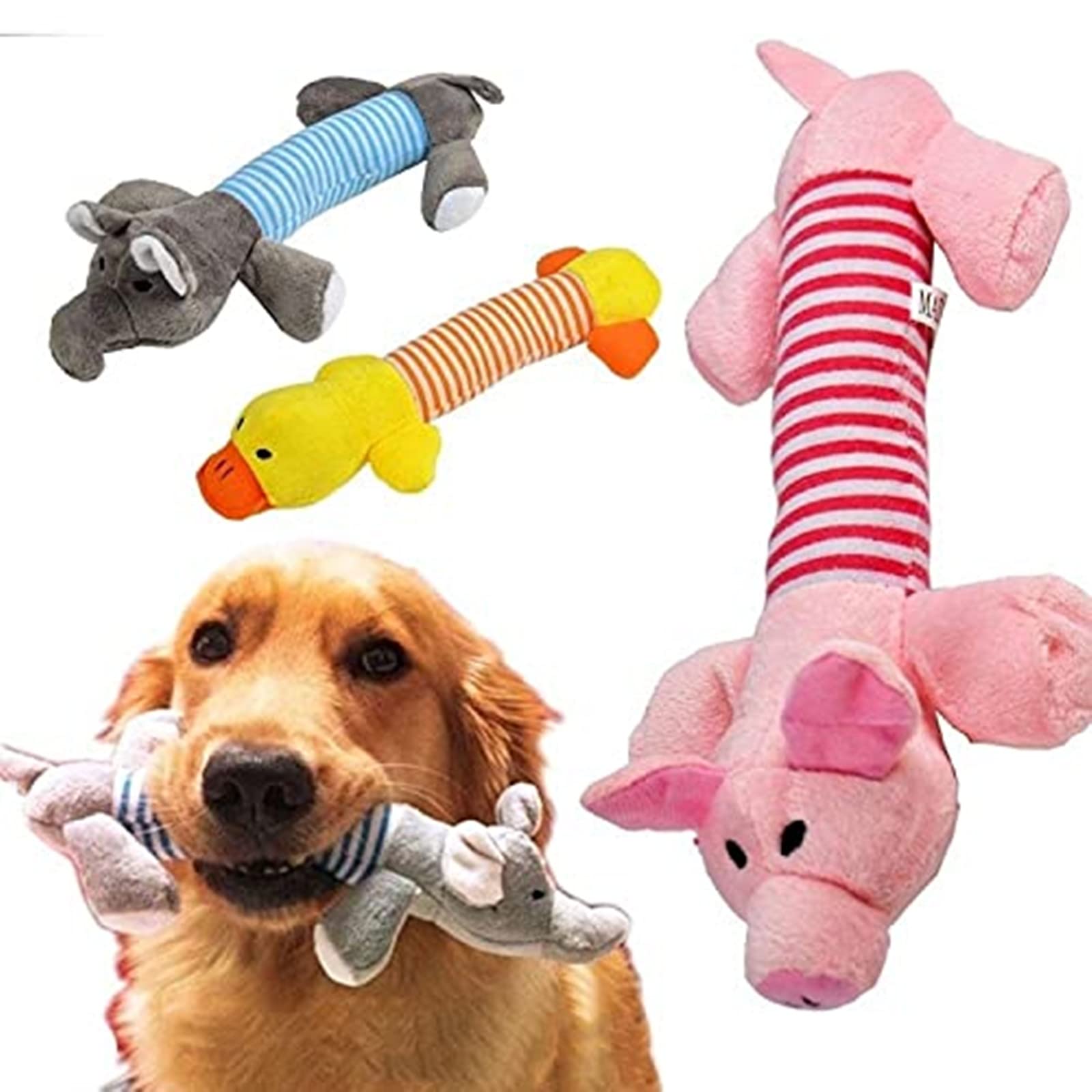 Durable Squeaky Plush Dog Toys for Chewing & Play - Interactive Puppy Chew Toys (3 Pack) - Perfect for Training, Teething & Indoor/Outdoor Fun