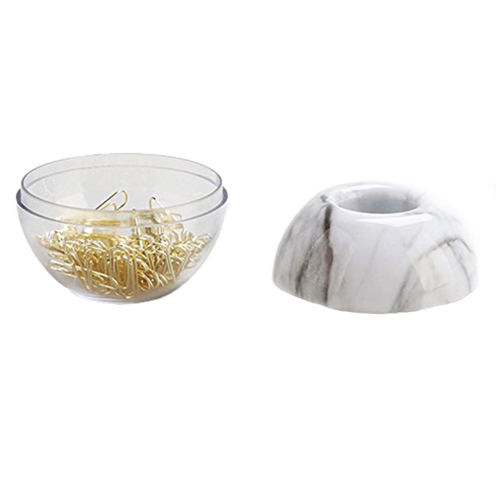 Premium Gold Paper Clips with Elegant Magnetic Marble White Holder - 28mm, 100 Clips per Box - Perfect for Office, School, and Home Organization