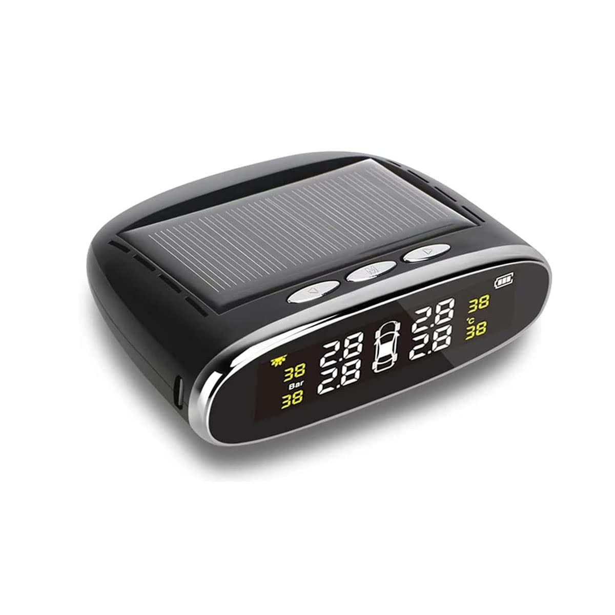JINPENGRAN Car Tire Pressure Monitoring System (TPMS) - 4 Solar Powered Internal/External Sensors with Temperature Alert - Real-Time Tire Pressure Monitoring for Cars, Trucks, SUVs - Ideal for Long Road Trips & Winter Driving Safety
