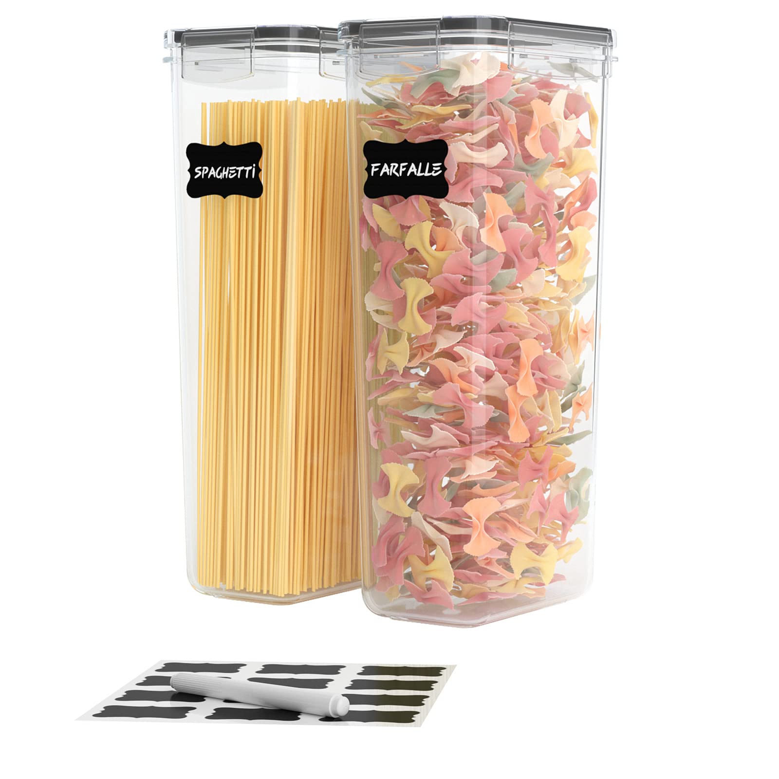 2-Pack 2.8L Airtight Pasta Storage Containers with Durable Lids - Perfect for Spaghetti, Noodles & Pantry Organization - Ideal for Kitchen, Meal Prep & Bulk Food Storage