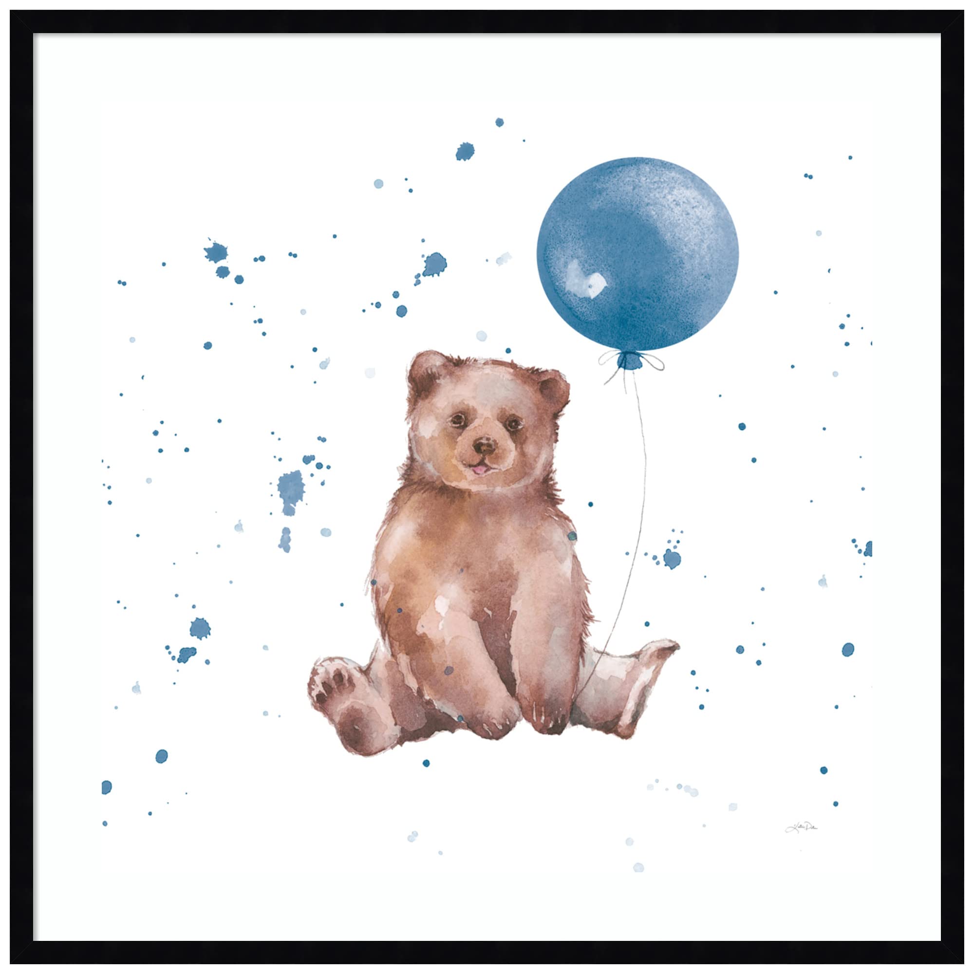 Amanti Art Framed Wall Art Print - 33x33 Festive Bear Blue Square by Katrina Pete | Animal Wall Decor, Whimsical Home Decor, Large Poster Painting for Living Room, Bedroom, Office | Perfect for Christmas, Nursery & Gift Giving