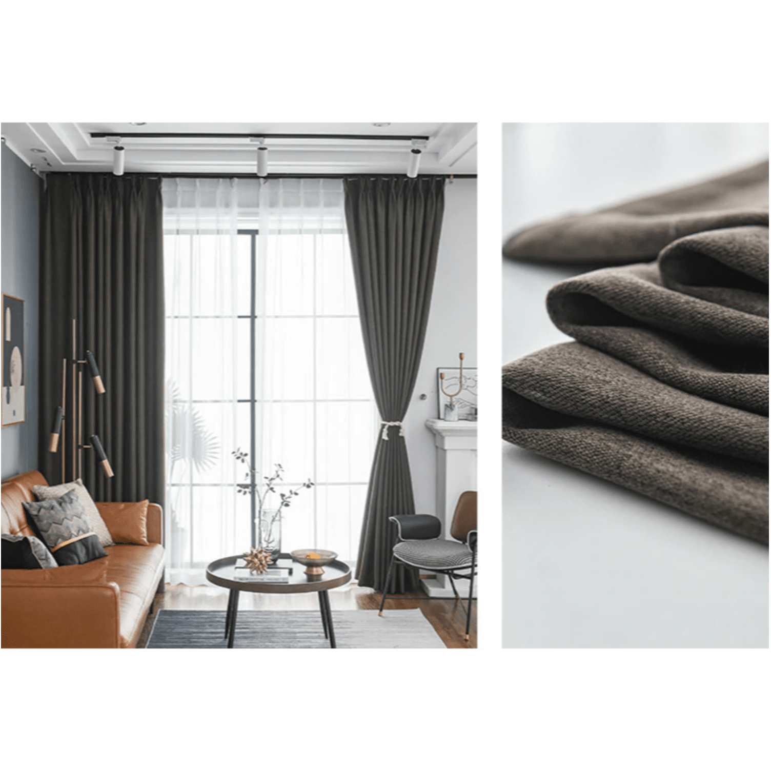 Rémy Blackout Double Sided Plain Linen Thermal Insulated Curtains - Dark Brown | Energy Efficient Window Treatment for Bedroom & Living Room