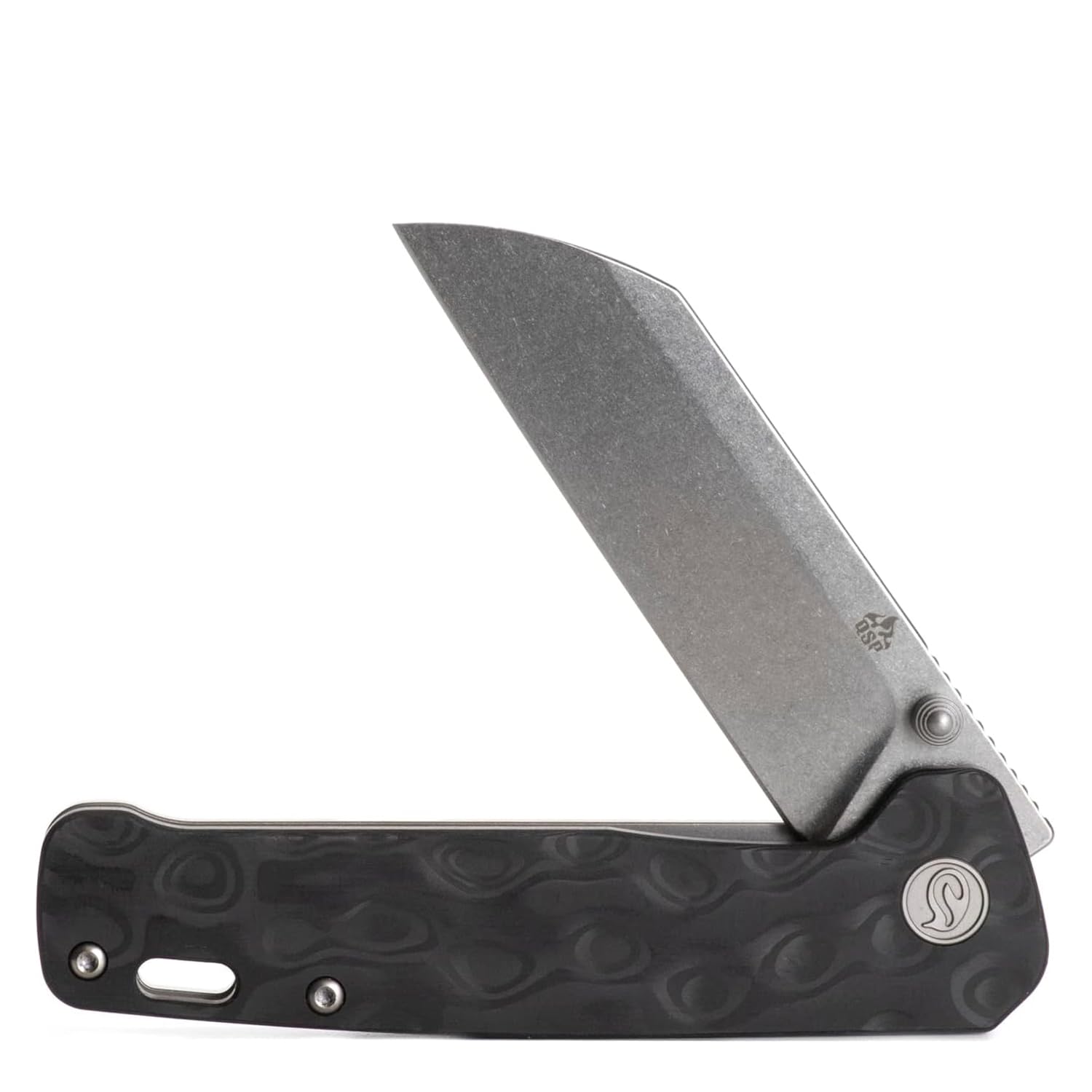 QSP Penguin Titanium Framelock EDC Pocket Knife - Marbled Carbon Fiber Handle, S35VN Steel Blade, Kaviso Exclusive (Stonewashed) | Everyday Carry, Outdoor Survival, Camping & Tactical Use