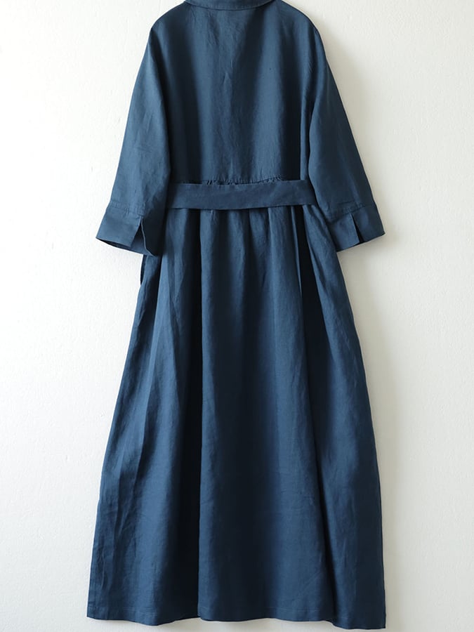 Lovevop Women's Cotton Linen Shirt Dress with Lapel & Button Belt - Casual Solid Color Tunic Dress for Office, Travel and Everyday Wear