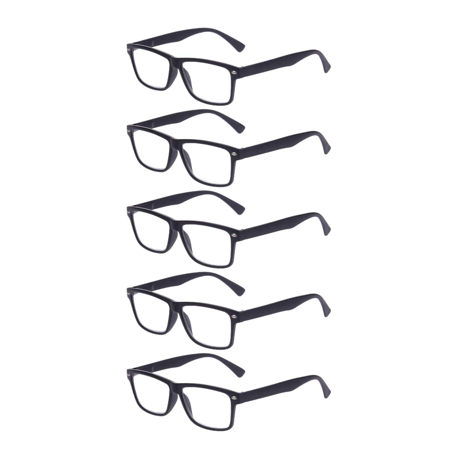 Spring Hinge Reading Glasses 5-Pack - Unisex 1.00 Magnification (Matte Black) for Books & Screens