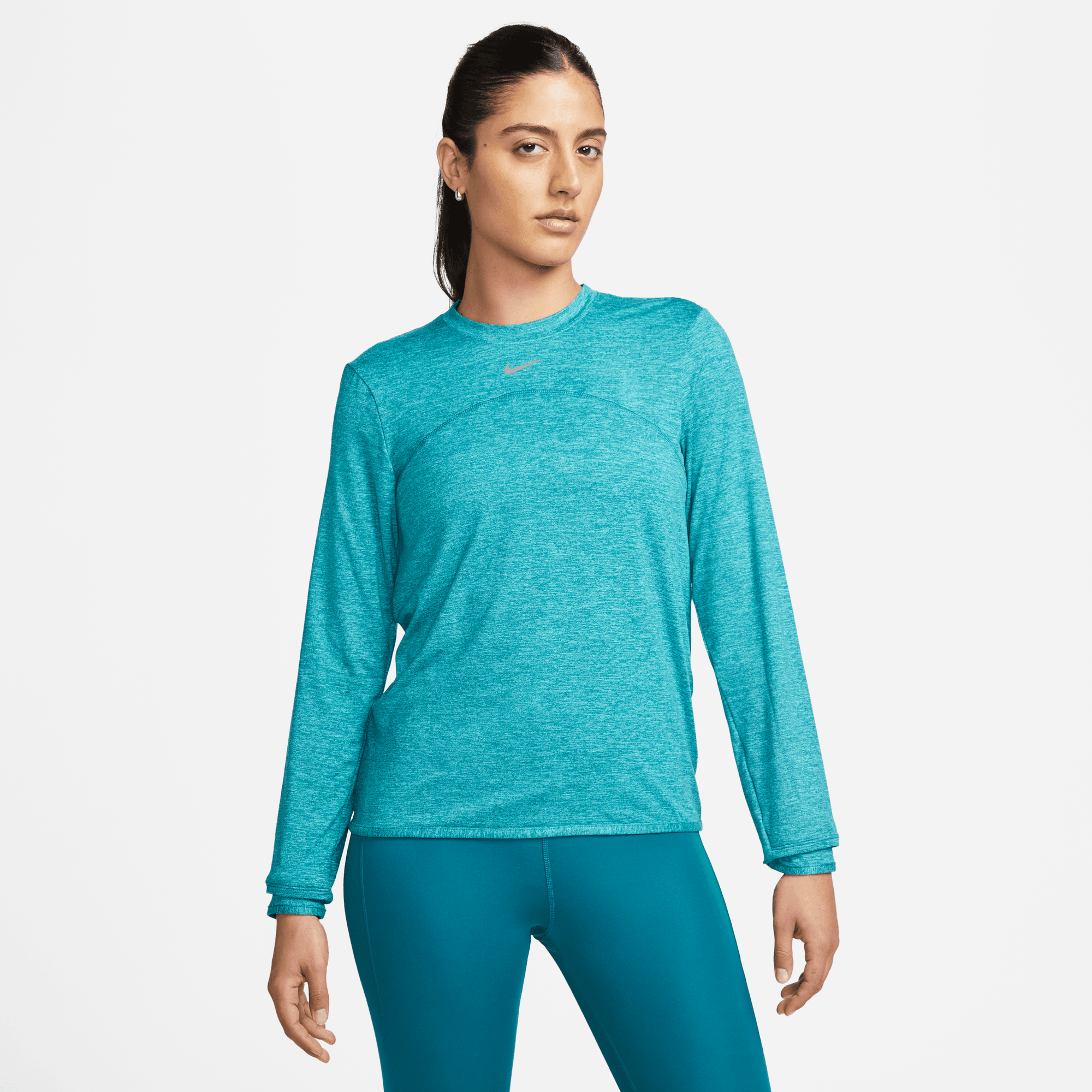 Nike Women's DRI-FIT Swift Element UV Protection Running Shirt - Breathable, Moisture-Wicking Workout Top (Geode Teal/Clear Jade II/Reflective Silver) | Perfect for Jogging, Gym Training & Outdoor Sports
