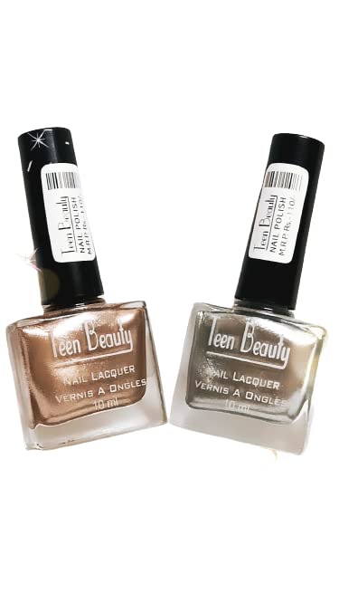 Long Lasting Quick Dry Nail Polish Set - Brown & Silver Colors (10ml, Pack of 2) | High Shine, Cruelty Free Nail Paint for Women & Teens | Perfect for Parties, Weddings & Everyday Wear