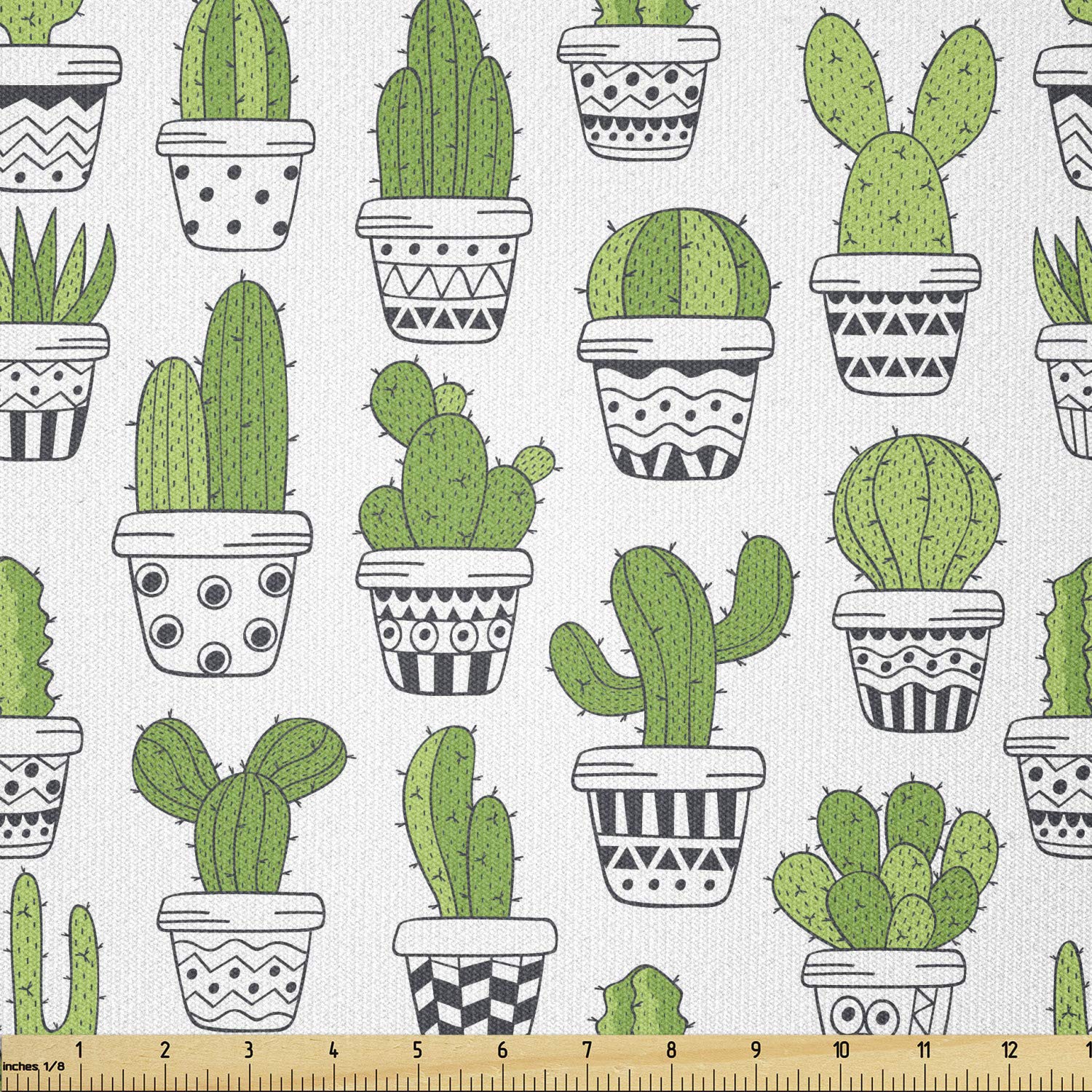 Ambesonne Cactus Fabric by The Yard - Stretch Knit Succulent & Spiky Cacti Doodle Patterned Fabric for Clothing, Sewing, Arts & Crafts - 10 Yards Grey Apple - Perfect for DIY Dresses, Home Decor & Upholstery Projects