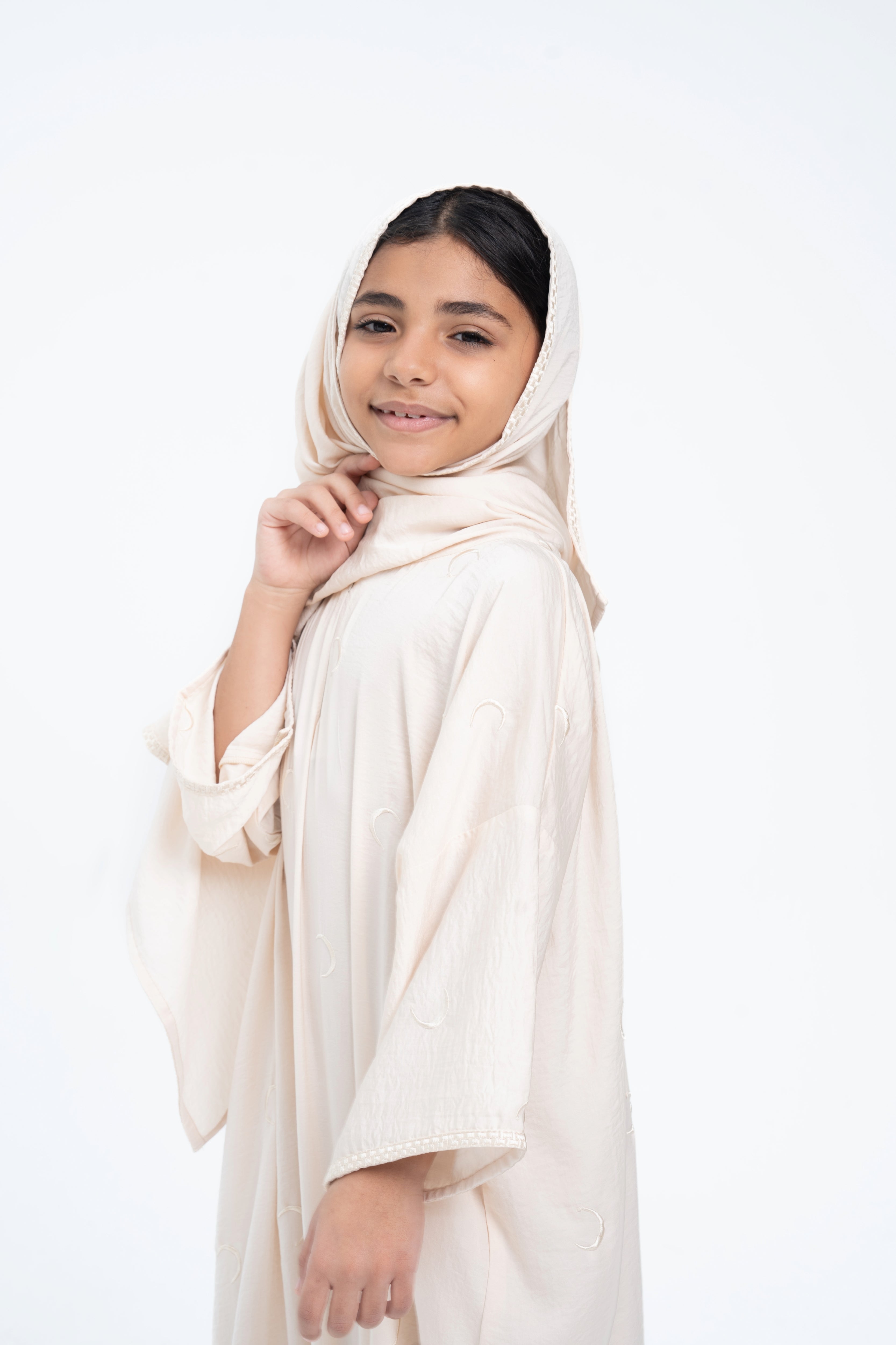 Ahlam Kids Prayer Abaya - Soft Cream Islamic Dress for Girls - Perfect for Mosque, Eid, and Daily Prayers