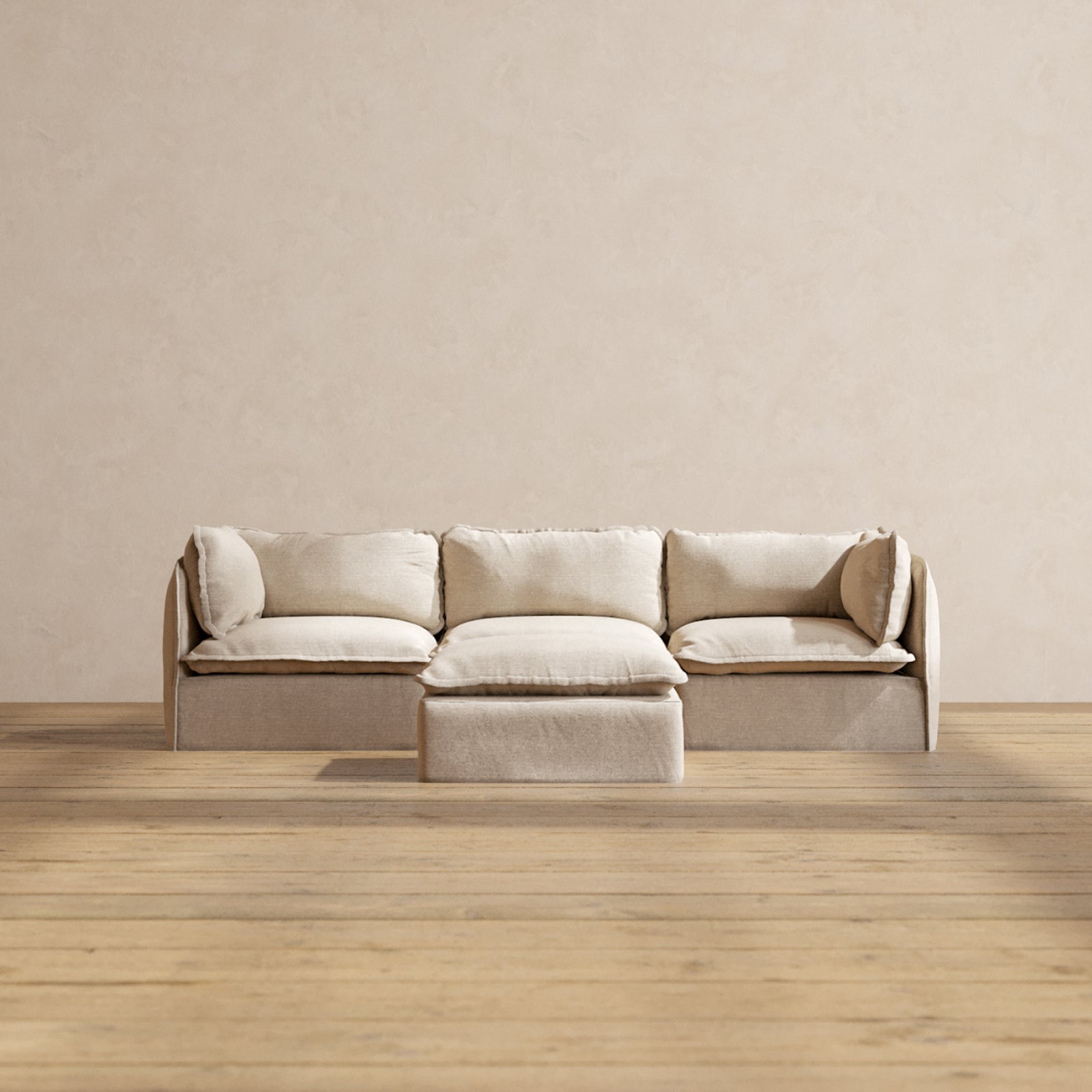 Modular Performance 3-Seater Sofa with Ottoman in Oat Fabric - Modern Sectional Couch for Living Room, Lounge & Family Room Relaxation