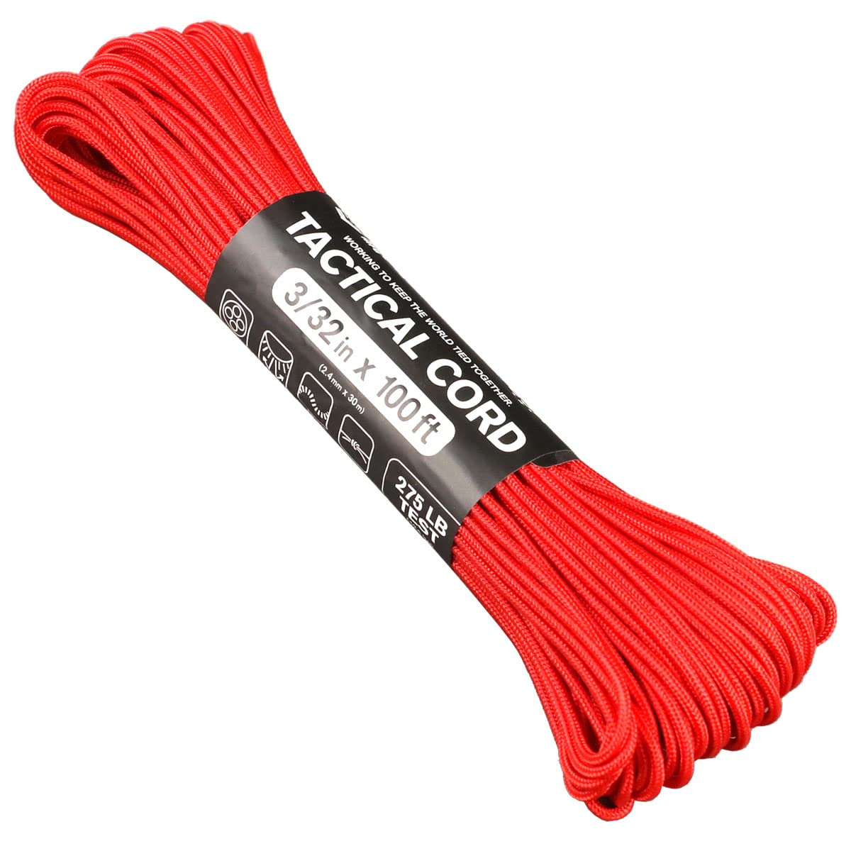 275 Tactical Paracord 100ft - 4-Strand Nylon Survival Rope for Outdoor, Lanyards & Bracelets (Red)