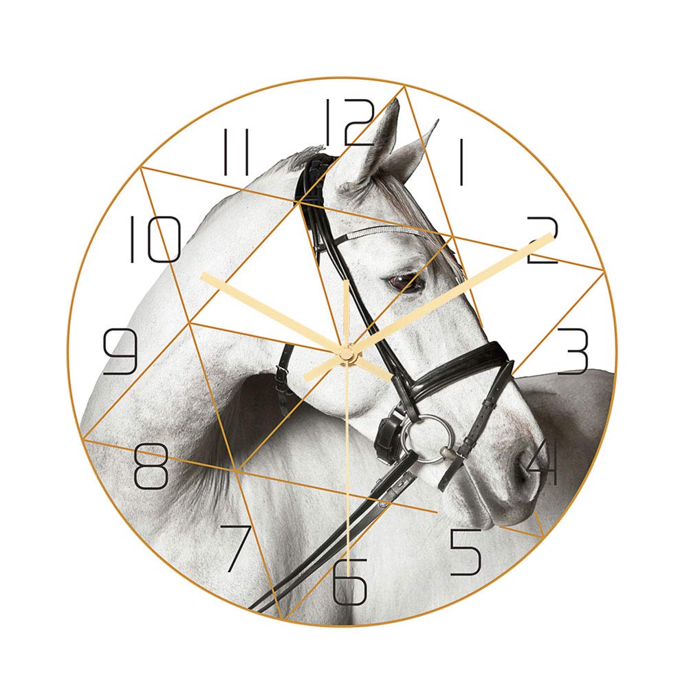 Artibetter Luxury Horse Head Marble Wall Clock - UV Printed Stereo Acrylic Round Wall Clock (No Battery Needed) - Perfect for Living Room, Bedroom & Office Decor - Model CC017