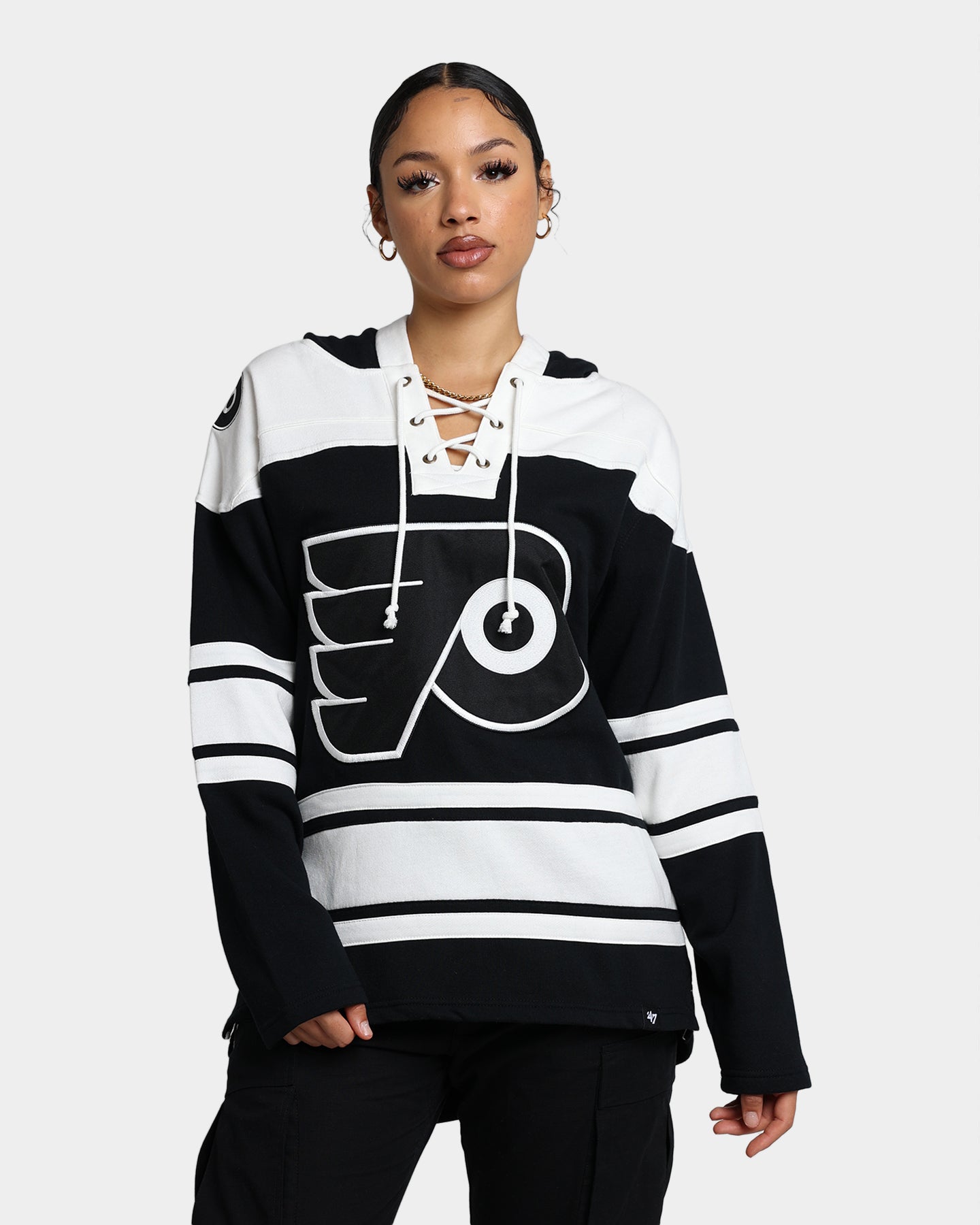 47 Brand Philadelphia Flyers Superior Lacer Hoodie - Men's NHL Team Zip-Up Sweatshirt - Jet Black - Perfect for Game Day & Casual Wear