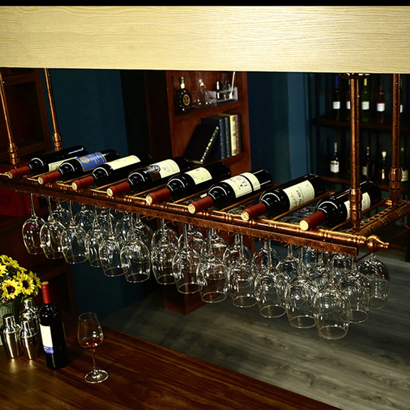 Adjustable Metal Ceiling Wine Glass Rack - 90cm Hanging Bar Display Stand for Red Wine Glasses, High Cup Holder & Bar Table Organizer - Perfect for Home Bars, Restaurants, and Wine Cellars