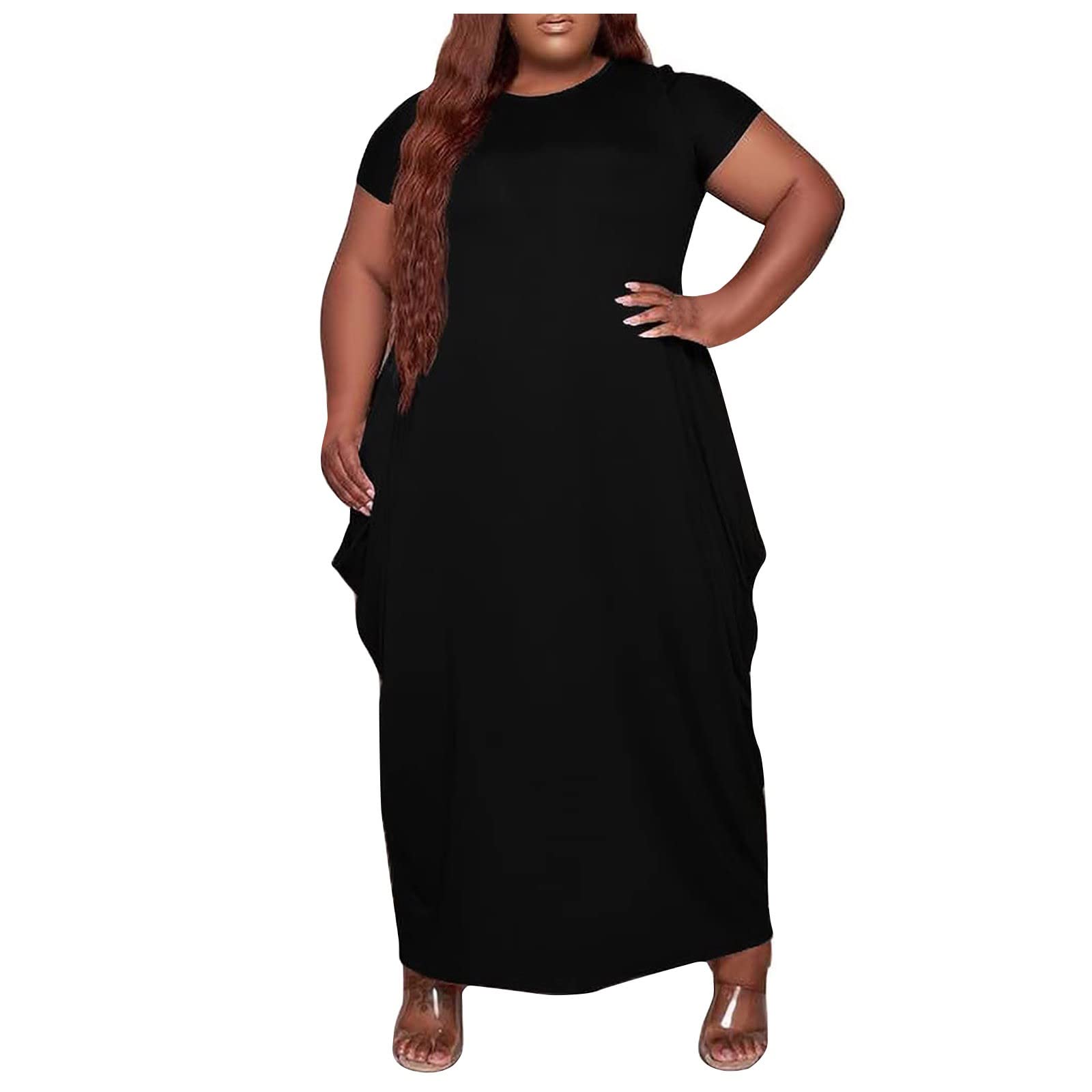 Twoker Women's Plus Size Summer Casual Dress - Round Neck Swing Sundress for Beach, Party & Everyday Wear | Flowy Comfort Outfit for Vacation, Date Night & Outdoor Activities