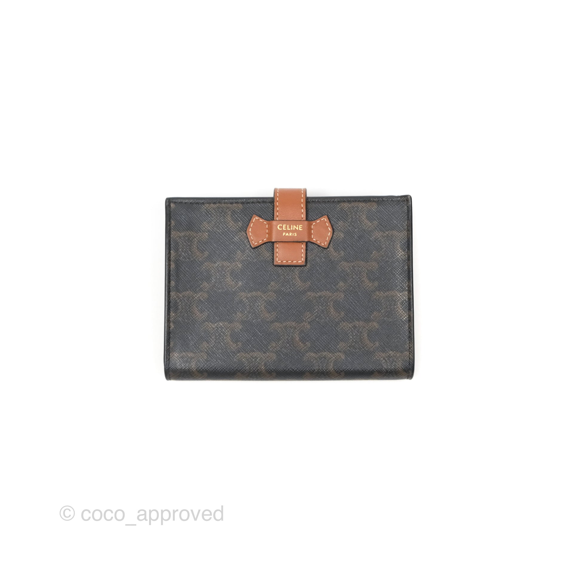 Celine Medium Triomphe Canvas Wallet with Lambskin Strap - Tan Leather Crossbody Bag for Women | Perfect for Everyday Use, Travel & Shopping