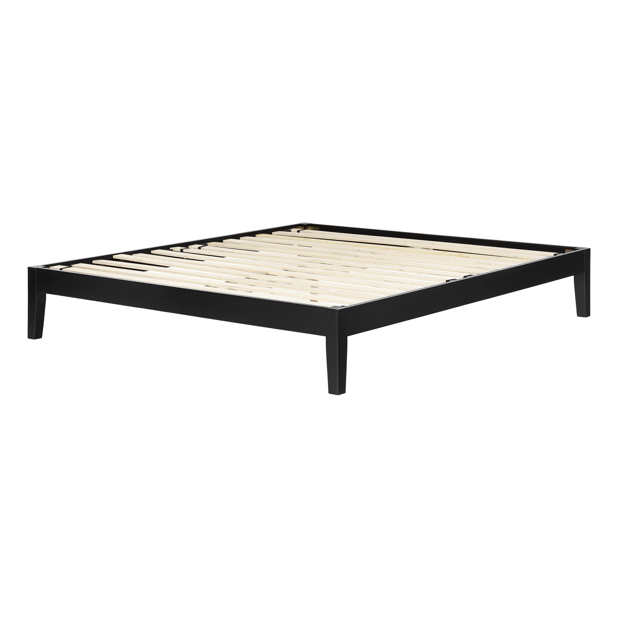 South Shore Vito King Size Platform Bed Frame - Pure Black Finish - Modern Minimalist Bedroom Furniture for Small Spaces & Apartments