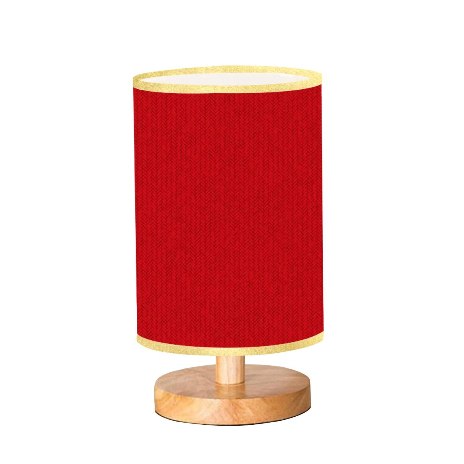 Dimmable Knit Red Table Lamp with Wooden Base & Linen Shade - Bedside, Desk, or Office Lighting for Bedroom, Living Room, Study - Perfect Gift Idea for Home Decor