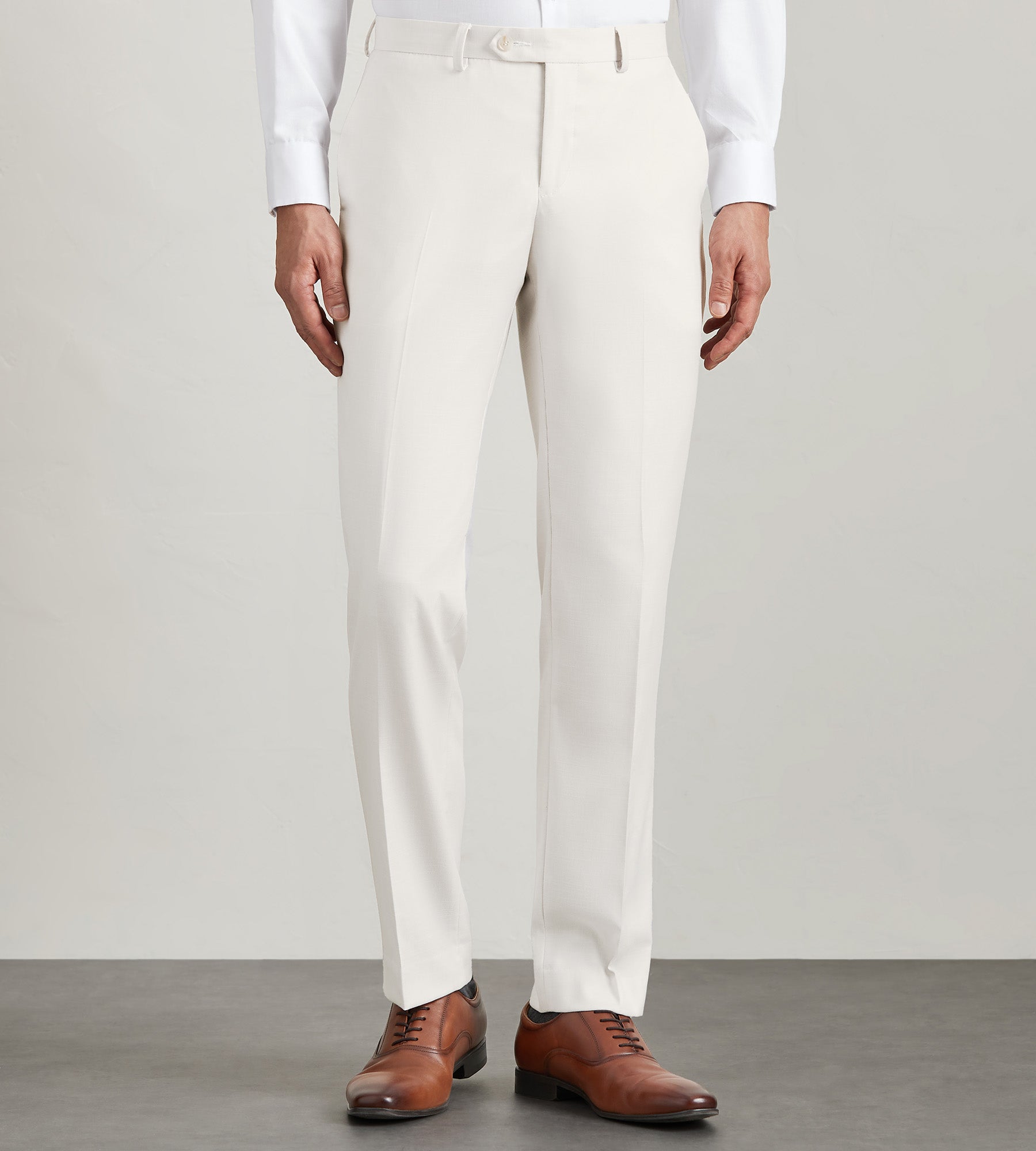 Modern Fit Off White Solid Suit Pants for Men - Slim Tailored Dress Trousers for Business, Wedding & Formal Occasions