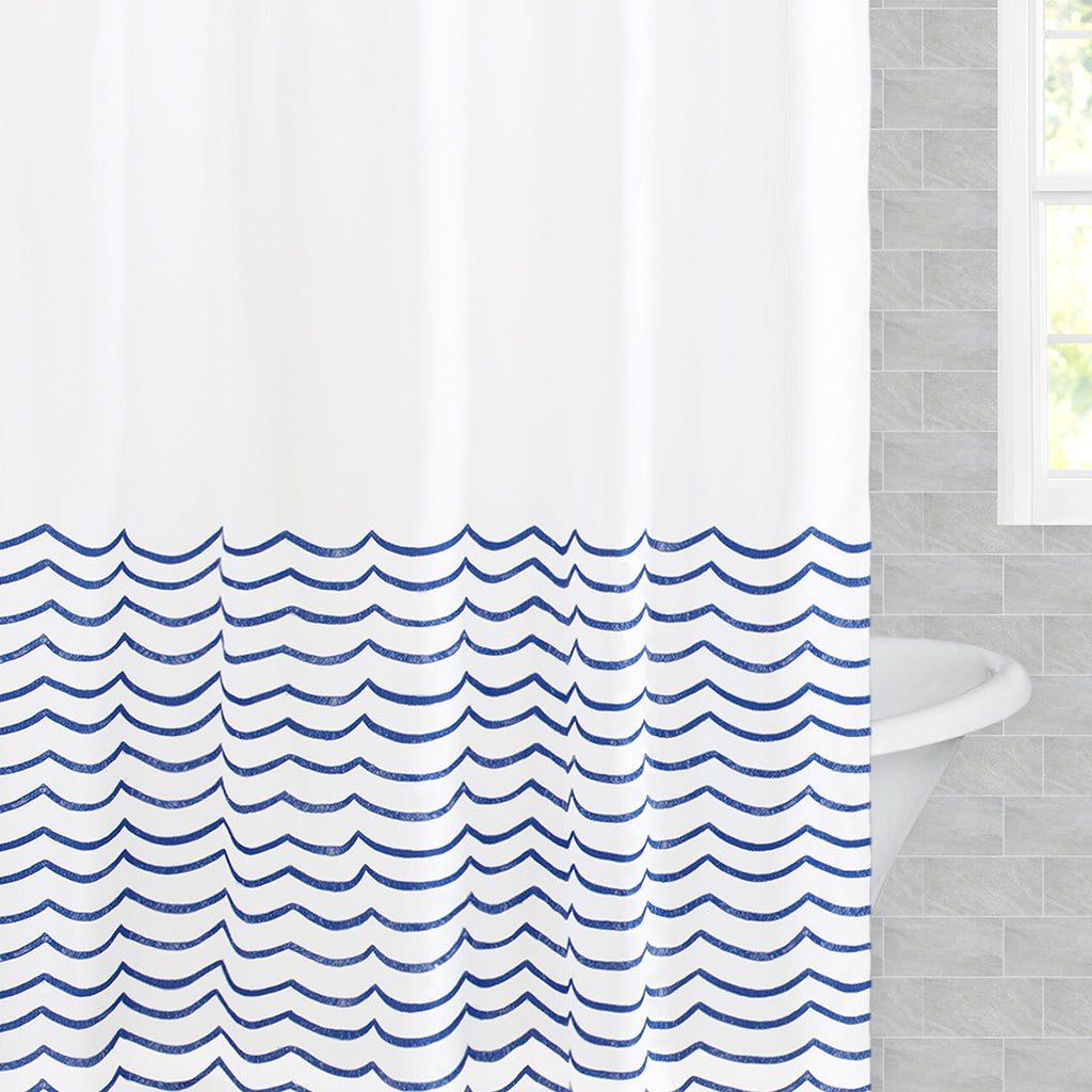 Ocean Waves Shower Curtain - Waterproof Bathroom Decor with Hooks - Perfect for Beach, Coastal, or Nautical Themed Bathrooms