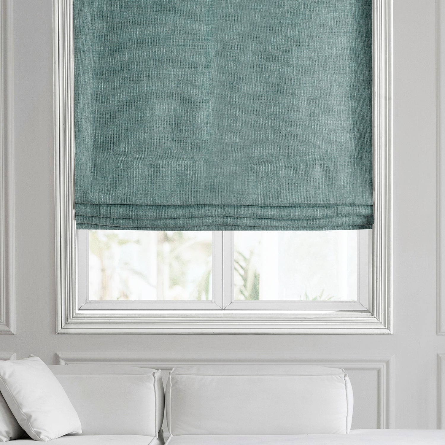Sea Thistle Textured Faux Linen Roman Shade - Light Filtering Window Treatment for Living Room, Bedroom & Office