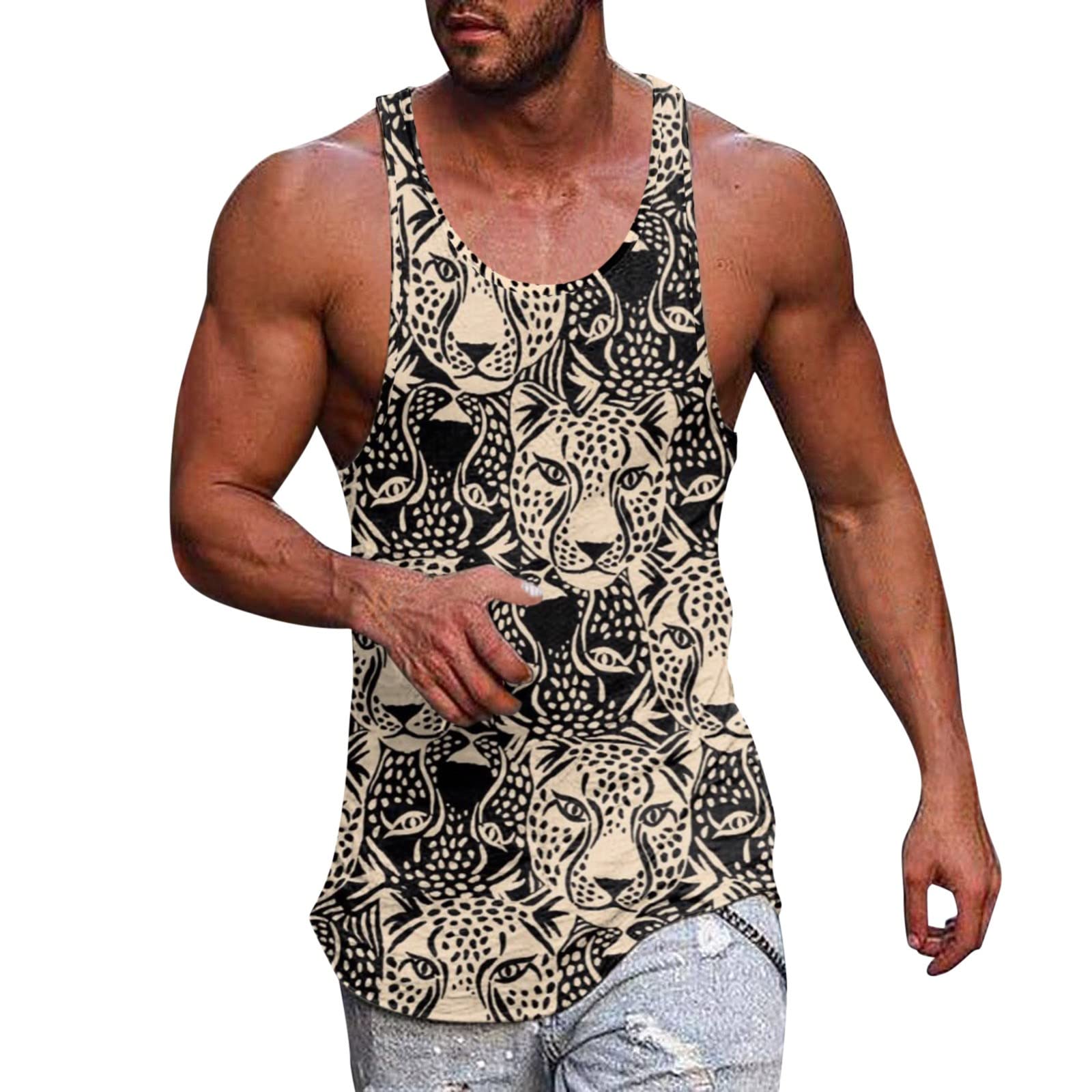 **Men's Fashion T-Shirts - Summer Beach Tank Top, Casual Breathable Sleeveless Shirt, Loose Fit Full Print Muscle Tee for Gym, Travel & Outdoor Activities**