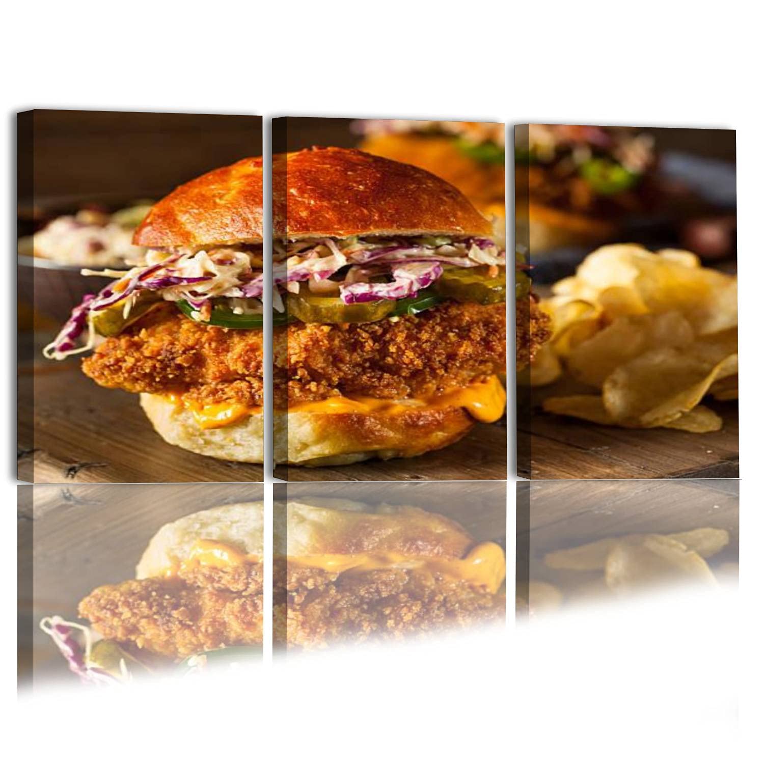 3-Piece Southern Country Fried Chicken Sandwich Canvas Wall Art - Modern Gallery Wrapped Paintings for Living Room & Bedroom Décor - Ready to Hang 20