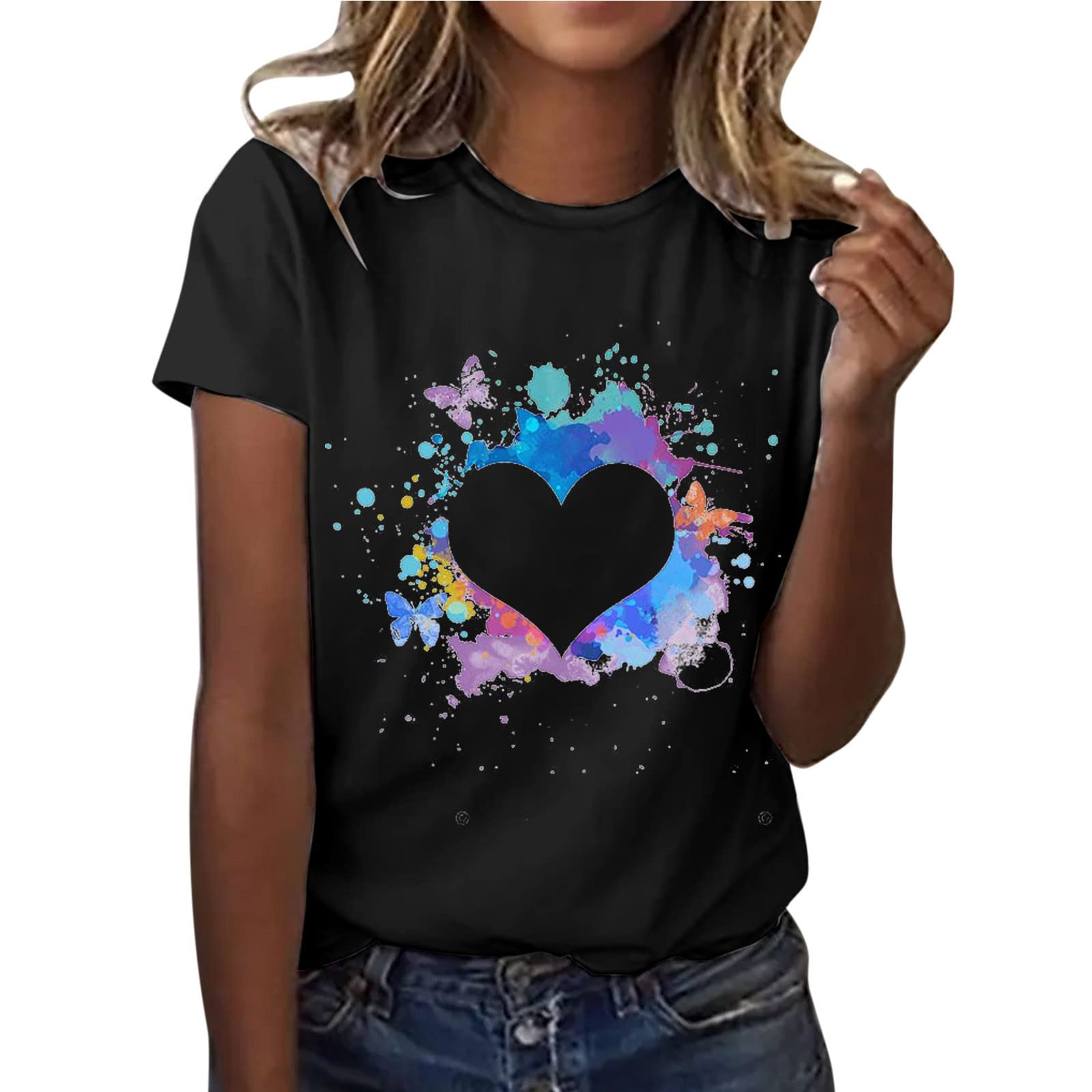 UBST Women's Casual Print Short Sleeve T-Shirt - Summer Comfort Top for Outings