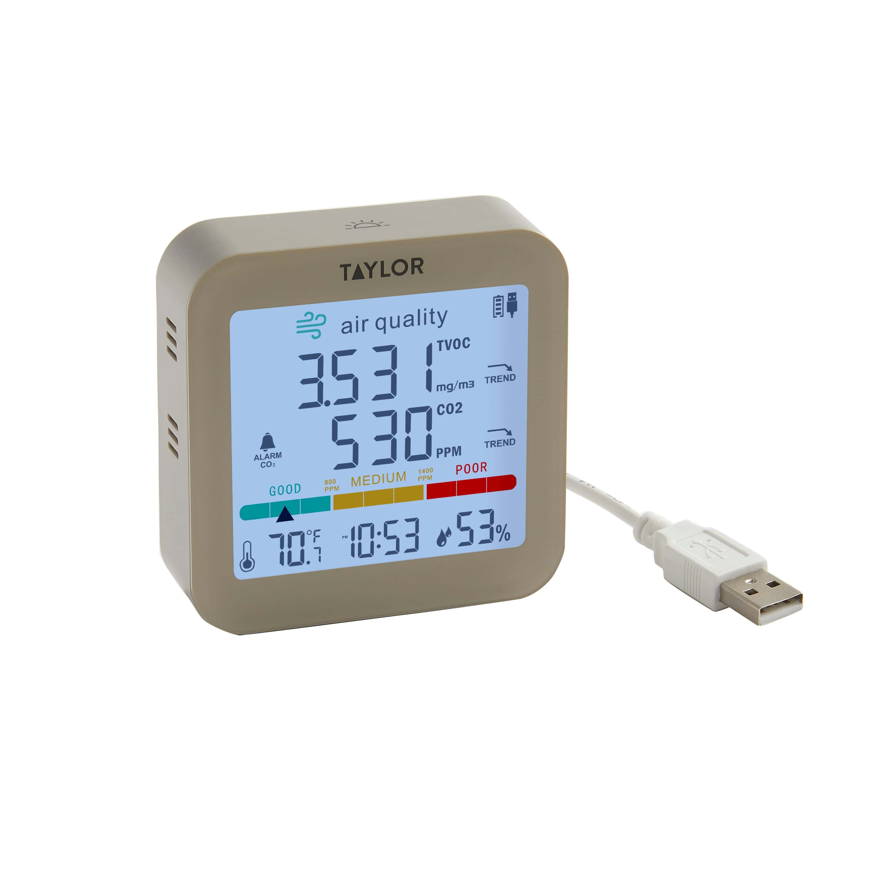 Digital Air Quality Monitor with USB Power Cord - Indoor Air Pollution Detector for Home, Office & Travel - Real-Time PM2.5, CO2, Temperature & Humidity Sensor