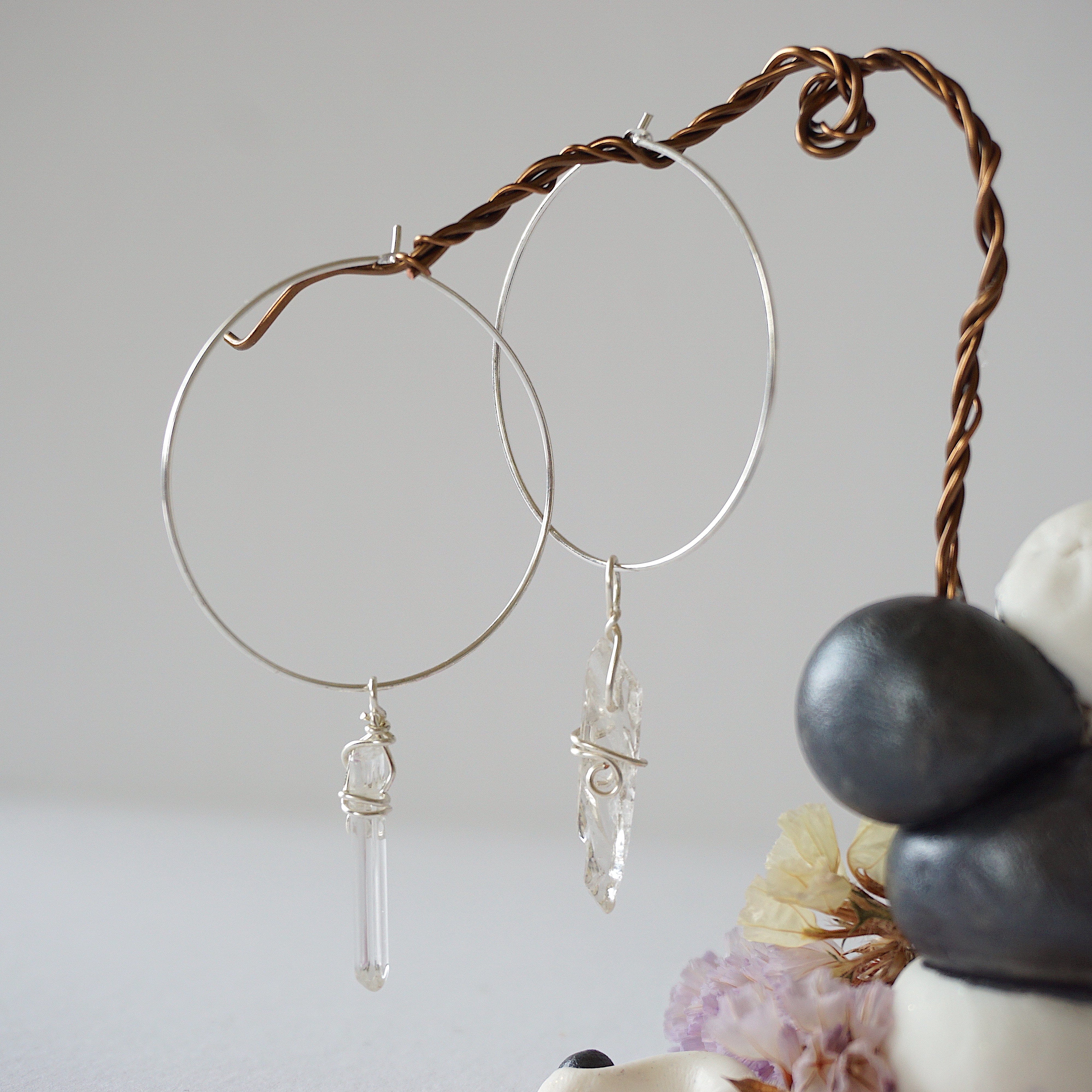 Clear Quartz Charm Silver Plated Hoop Earrings for Women - Elegant Dainty Crystal Jewelry for Everyday Wear & Gift Giving