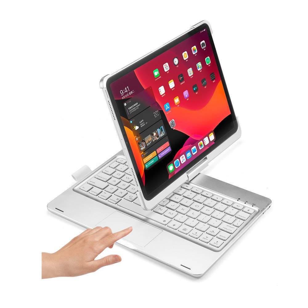 HENGHUI iPad Air 10.9 inch Keyboard Case with Backlit Bluetooth Keyboard & 360° Rotatable Touchpad - Compatible with iPad Air 4th Gen (2020) | Foldable Smart Cover for Work, Study & Travel (Silver)