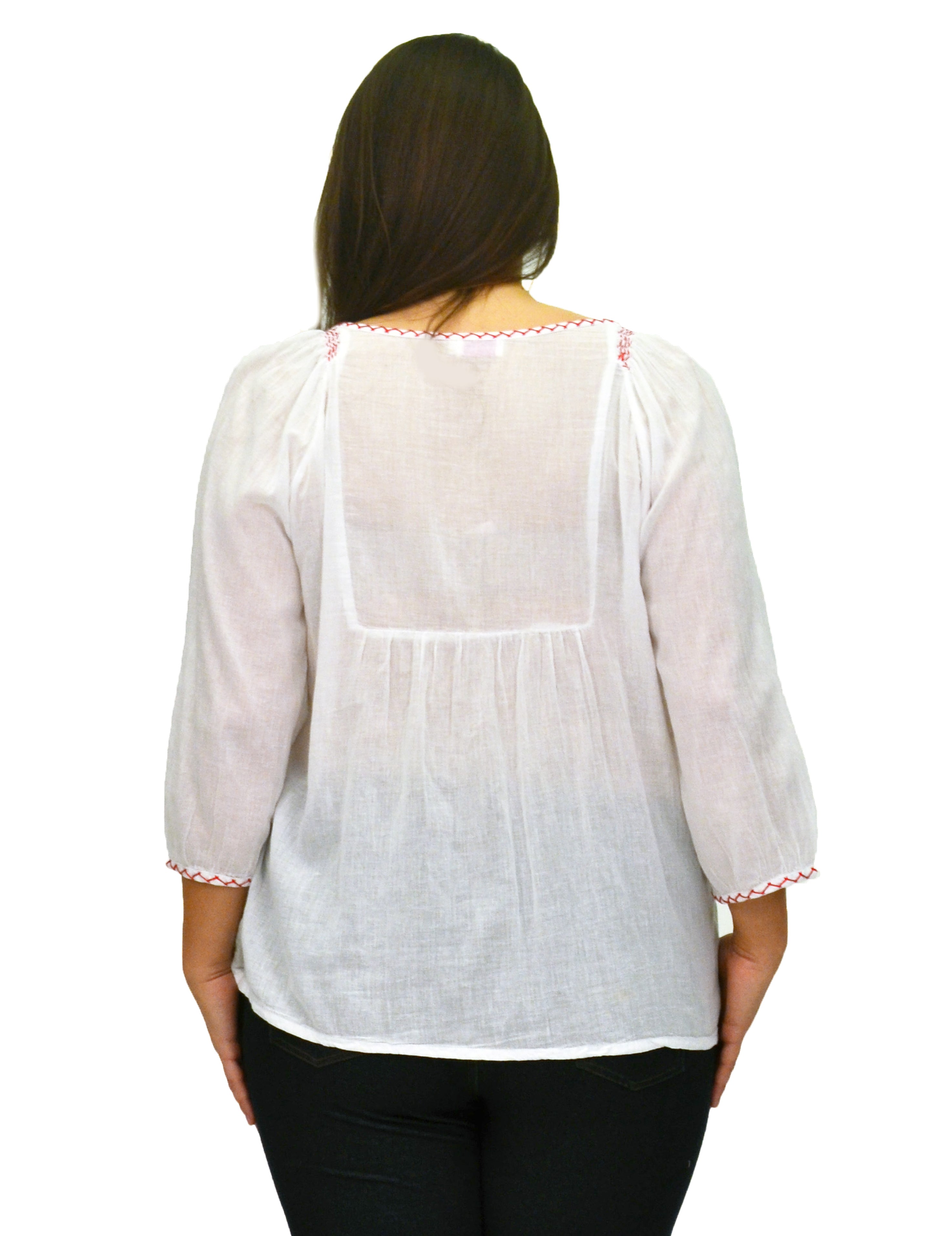 La Cera Plus Size Embroidered Peasant Top for Women - Floral Boho Blouse with V-Neck & 3/4 Sleeves - Perfect for Casual Outings, Beach Vacations & Summer Festivals