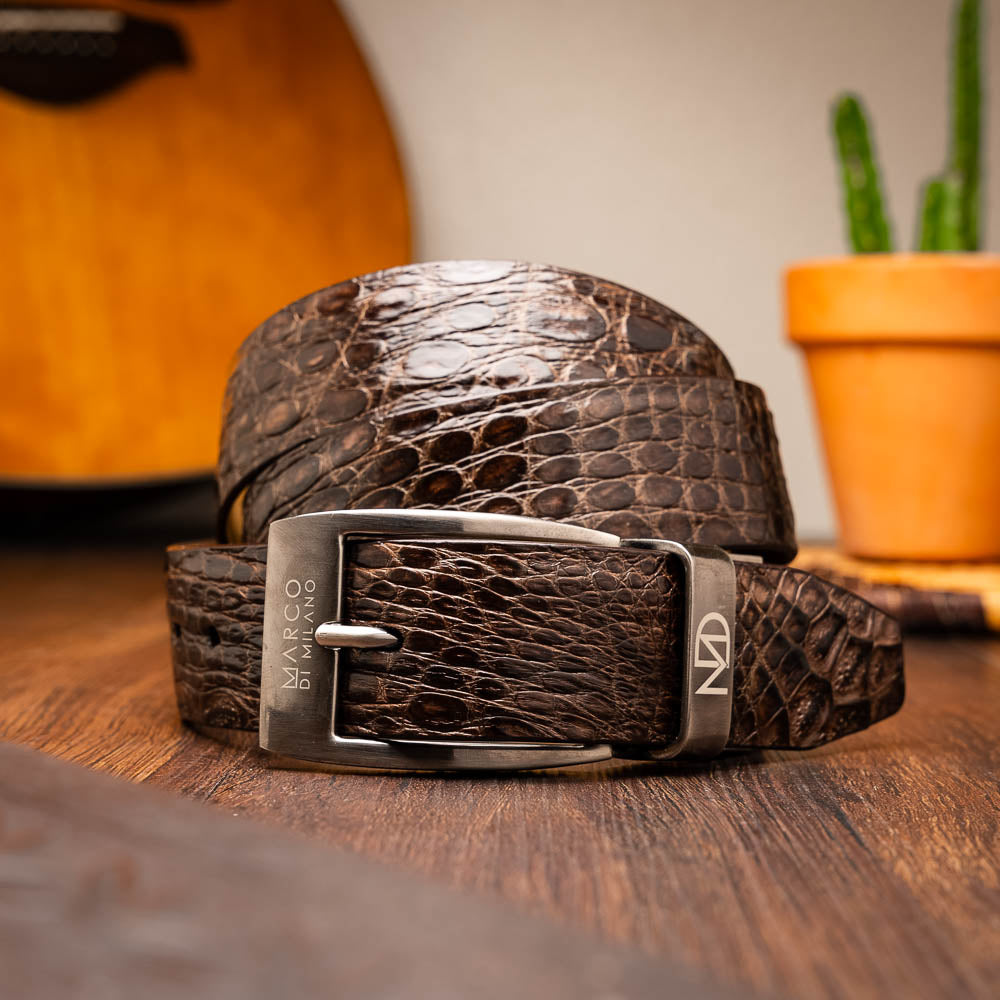 Genuine Crocodile Leather Belt for Men - Premium Brown Dress Belt - Perfect for Business, Casual & Formal Occasions