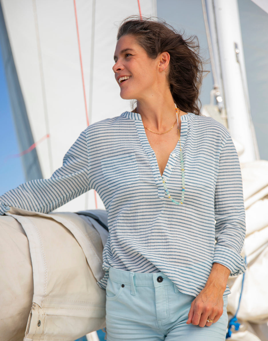 Stylish Dylan Gauze Shirt with Horizontal Stripes - Breathable Summer Casual Wear for Men | Perfect for Beach Outings, Picnics & Weekend Getaways