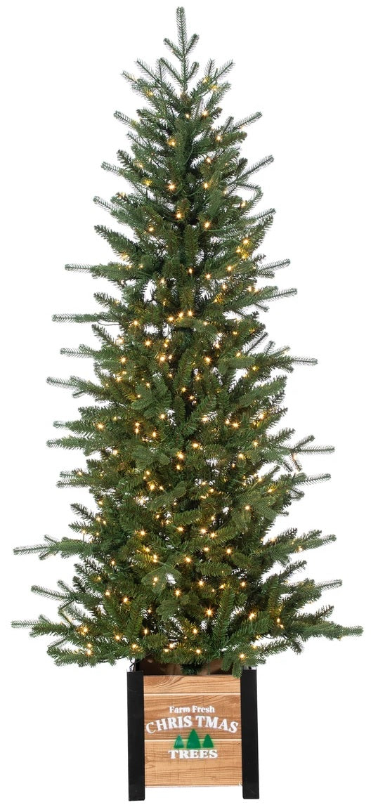6ft Pre-Lit LED Artificial Devon Pine Potted Christmas Tree - Realistic Natural Cut Look for Holiday Decor, Indoor Entryway, Living Room & Office Decorations