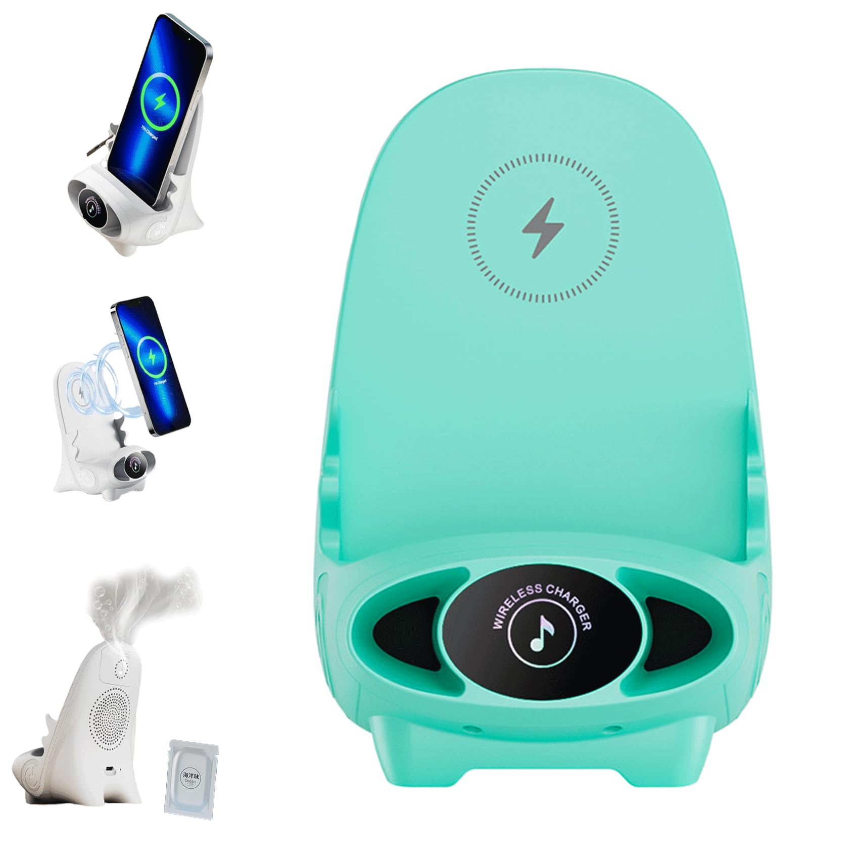Yamajifactory Wireless Fast Charger Phone Holder - Mini Chair Design, Portable & Multifunctional with Enhanced Sound Effects & Incense (Green) | Perfect for Home, Office, Car & Travel Use