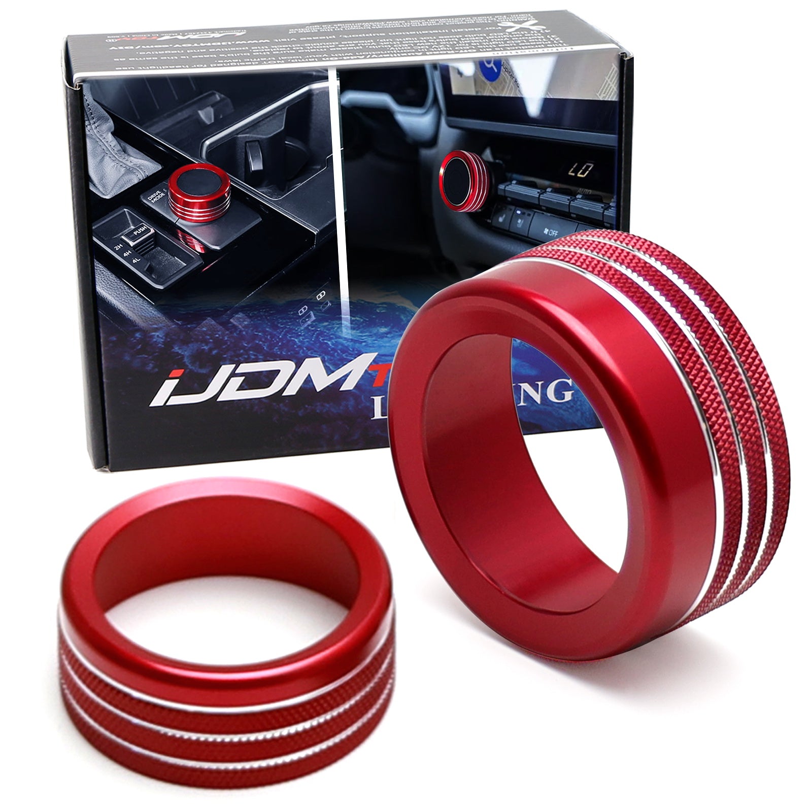 2 TRD Red Driving Mode & Volume Knob Covers for 2022+ Toyota Tundra & Sequoia with 14