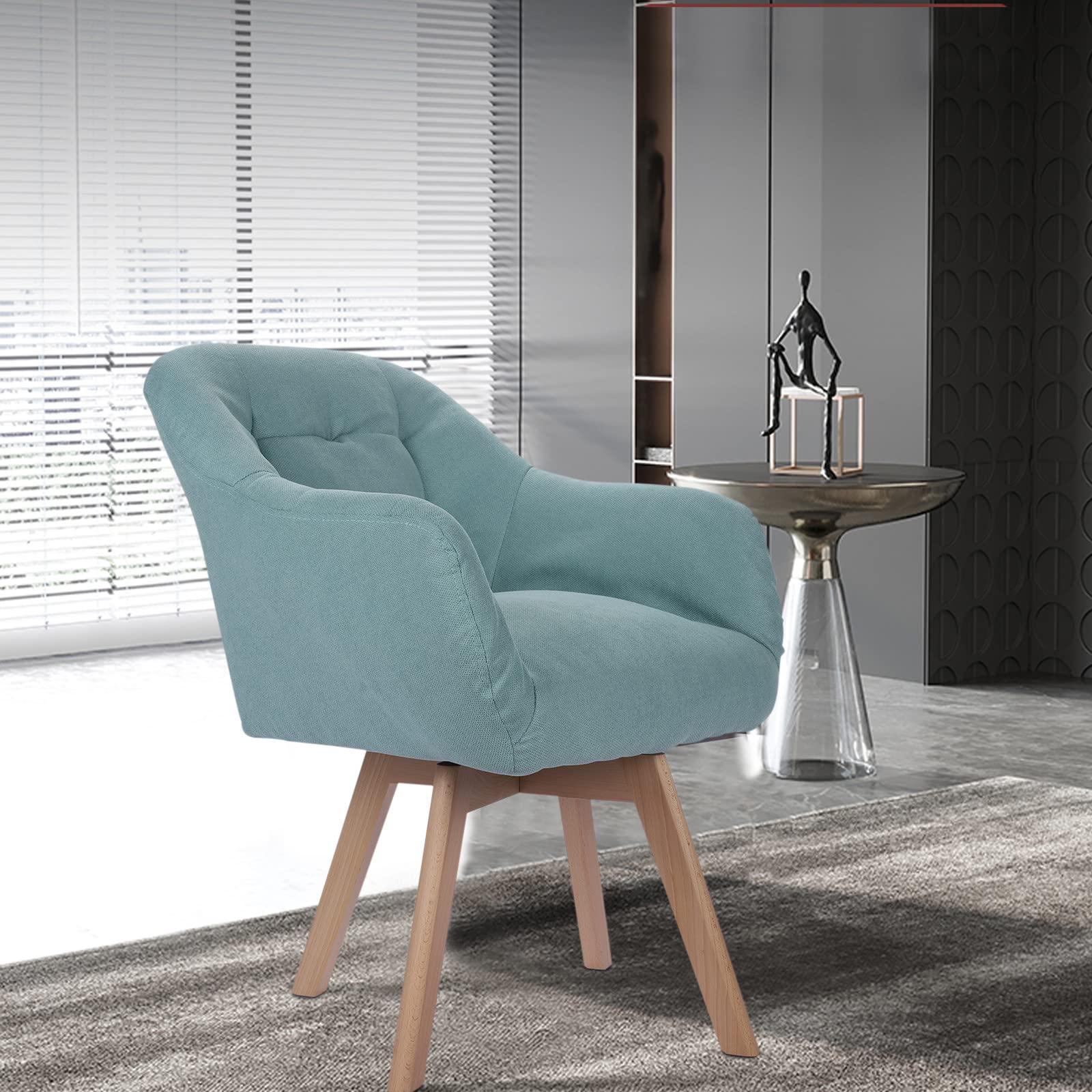 SKNG Home Computer Chair - Flannel Lazy Chair with Solid Wood Frame, Ergonomic Lounge Chair in Blue - Perfect for Office, Gaming, and Relaxing in Living Room or Bedroom