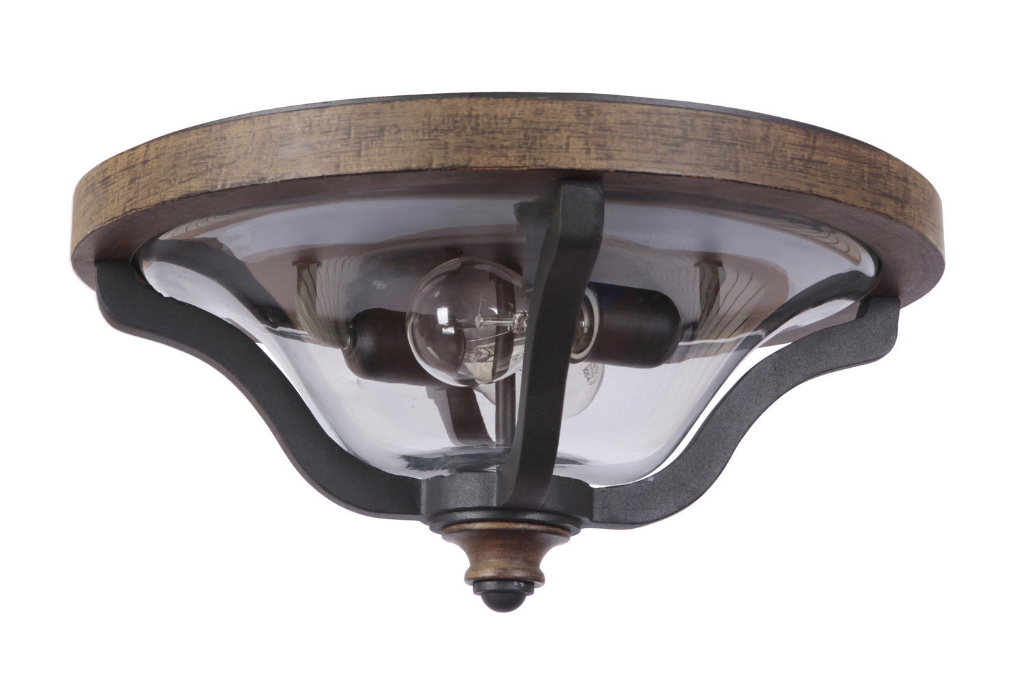 Ashwood Two Light Flush Mount Ceiling Light Fixture - Textured Black & Whiskey Barrel Finish - Modern Farmhouse Lighting for Bedroom, Kitchen, or Dining Room
